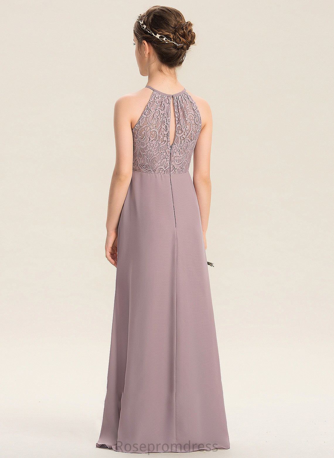 Simone A-LineScoopNeckFloor-LengthChiffonLaceJuniorBridesmaidDressWithRuffle#173272 Junior Bridesmaid Dresses