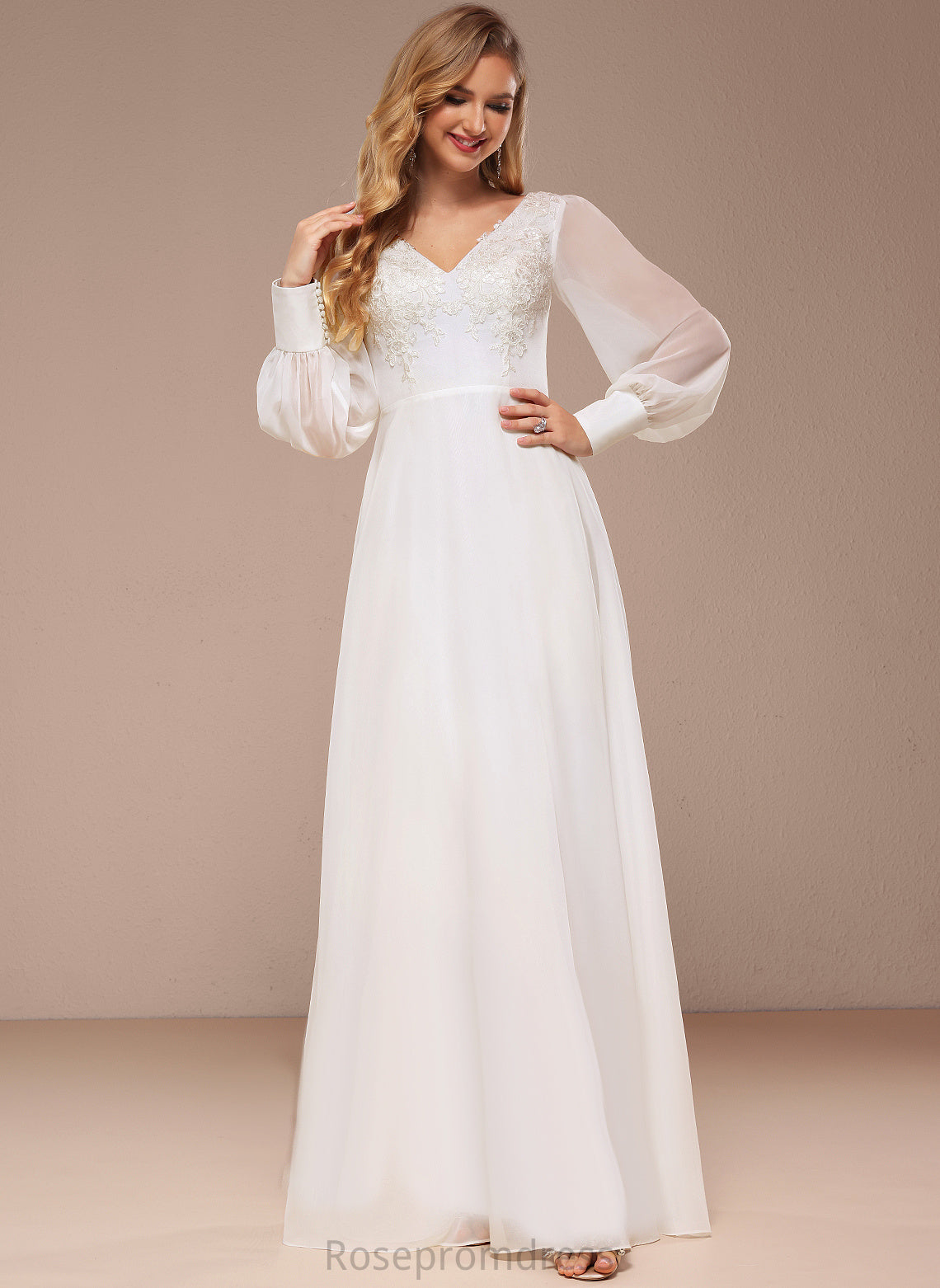 Wedding Dress Angelina A-Line Chiffon Sequins Lace Floor-Length With Wedding Dresses V-neck