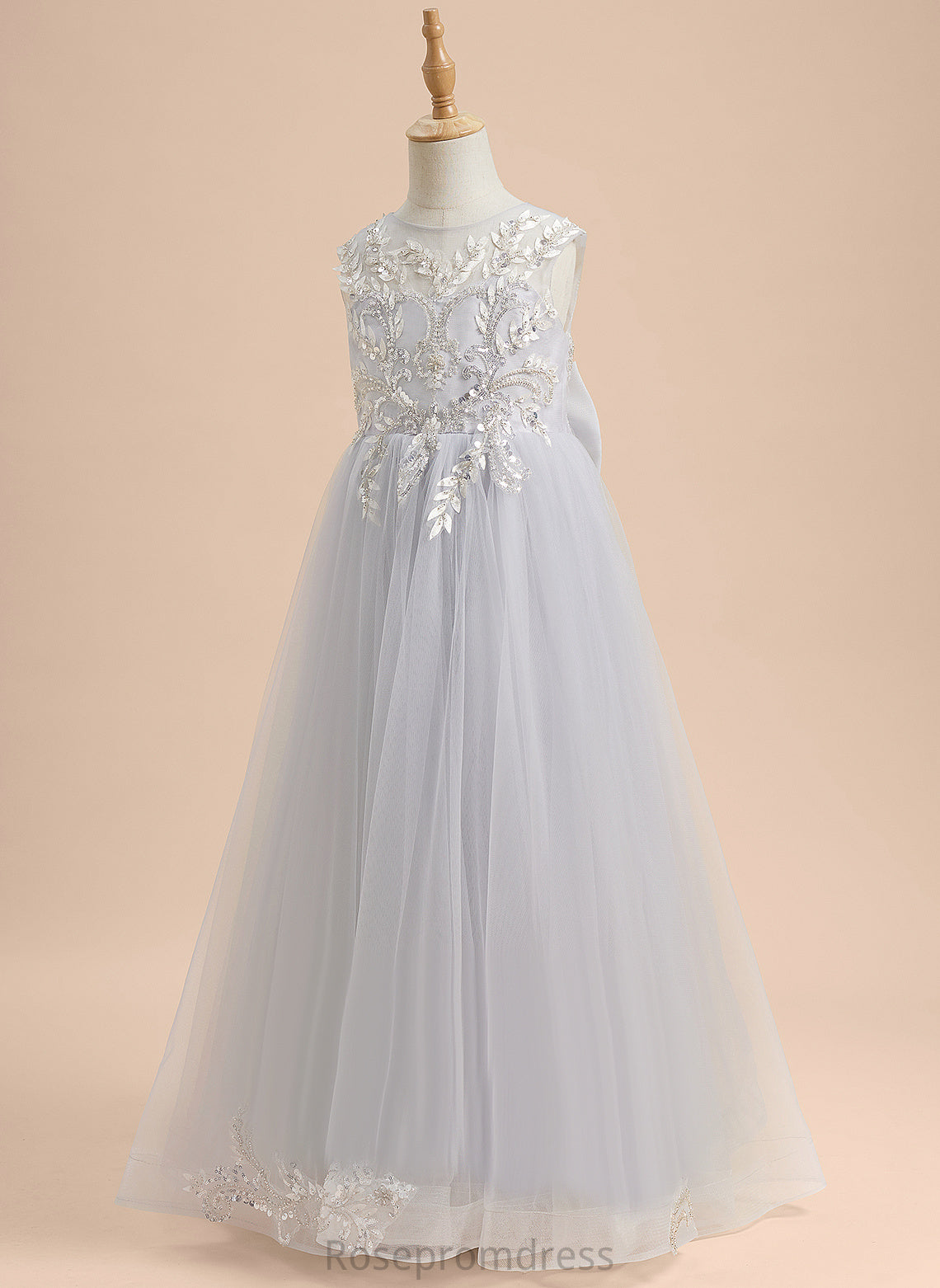 Esther Girl Neck With Sleeveless Dress Flower Girl Dresses Floor-length A-Line Beading/Sequins/Bow(s) Flower - Tulle Scoop