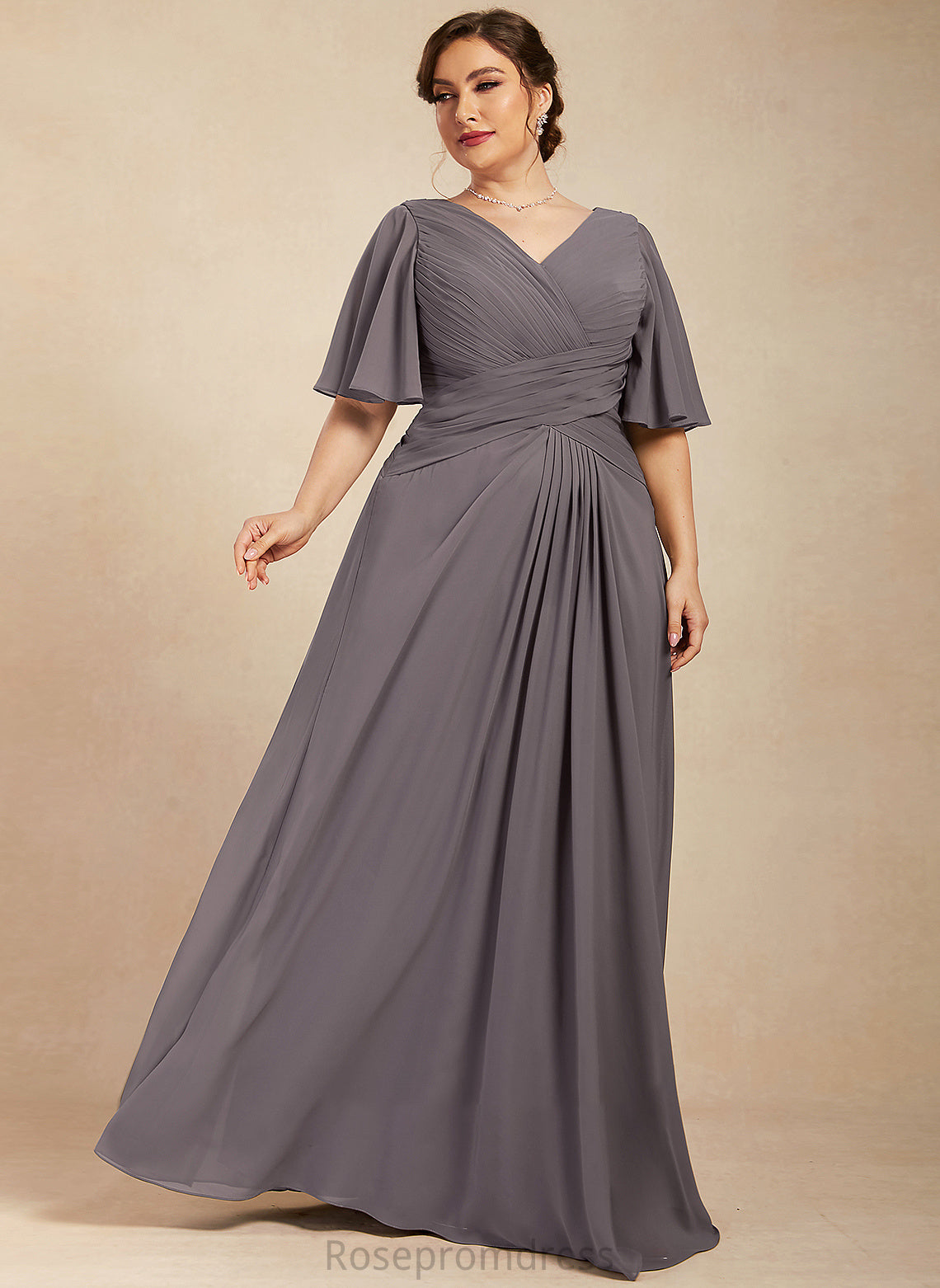 Ruffle Dress Floor-Length With Bride the of Mother Mother of the Bride Dresses Braelyn Chiffon V-neck A-Line