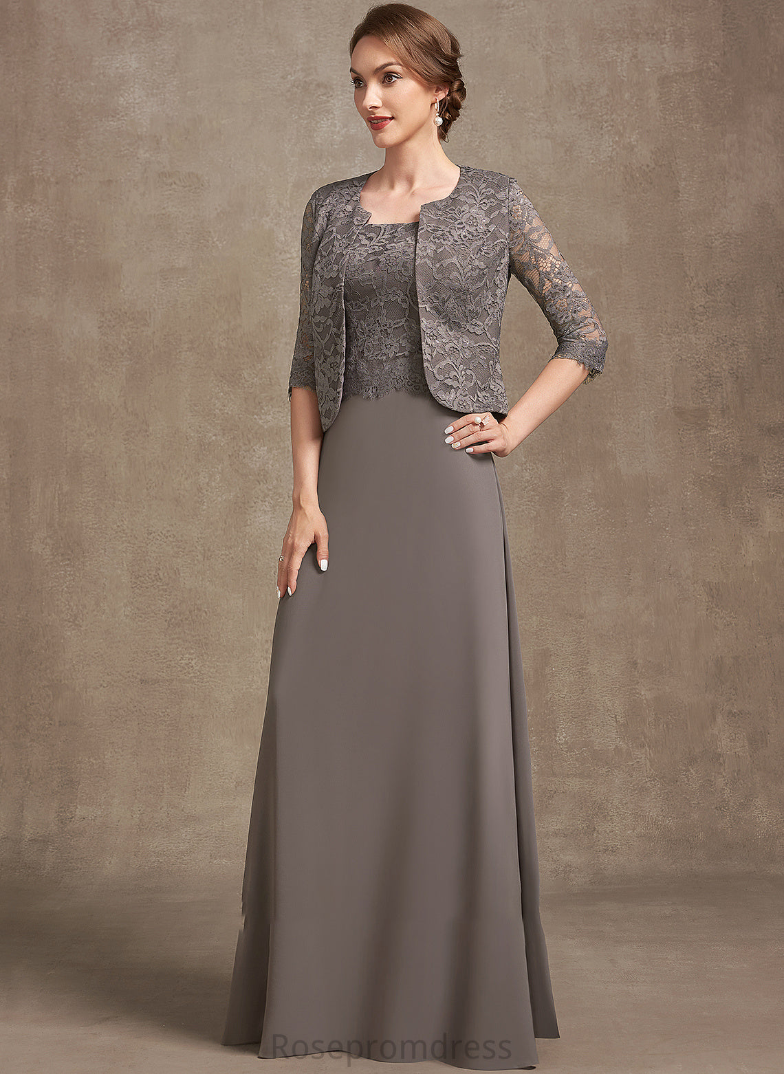 of Neckline Bride Mother Chiffon Mother of the Bride Dresses the Lace Dress Square Floor-Length A-Line Valeria