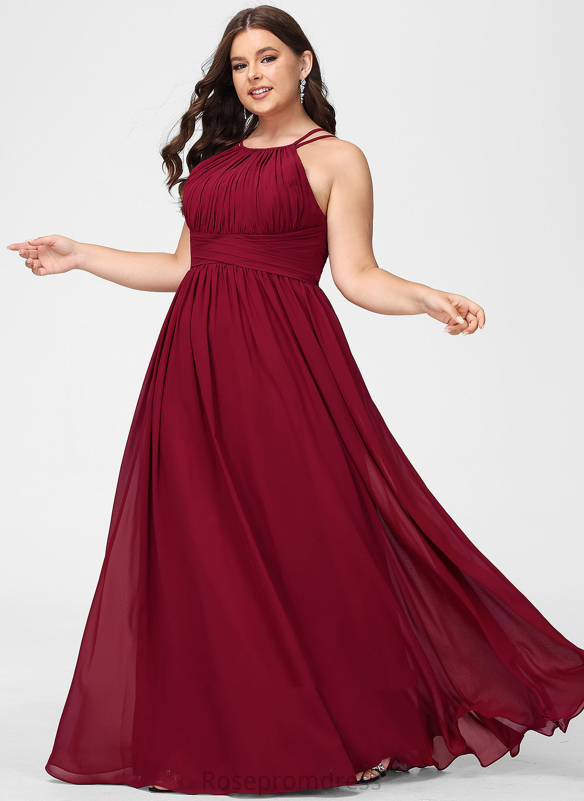 Scoop A-Line Fabric Silhouette Neckline Floor-Length Length Ruffle Embellishment Alyson Sleeveless Satin Bridesmaid Dresses