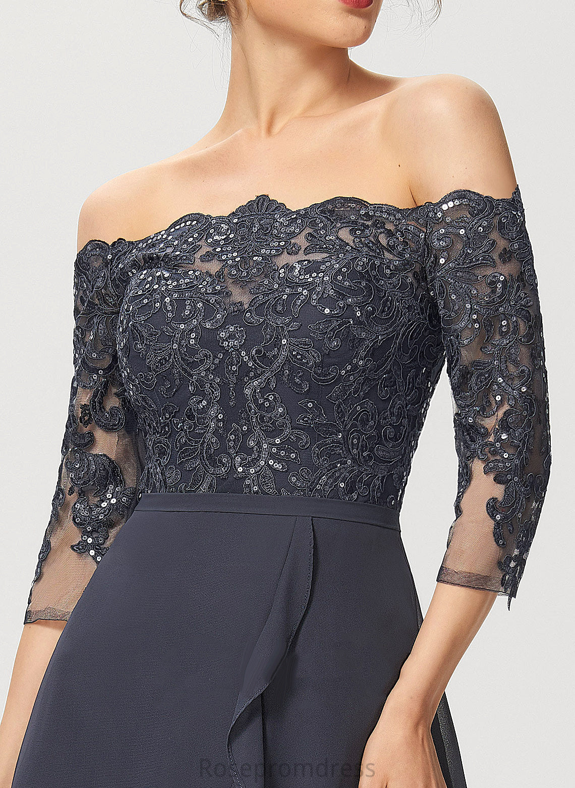 Chiffon Sequins Dress Off-the-Shoulder Asymmetrical A-Line Kaitlin With Lace Cocktail Dresses Cocktail