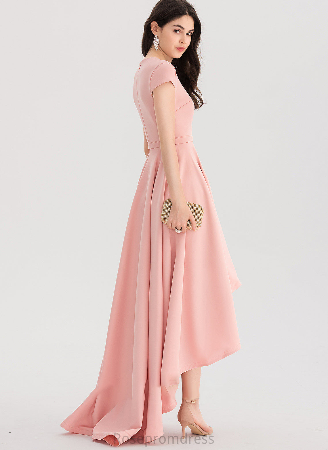 Crepe V-neck Marely Prom Dresses Stretch Asymmetrical A-Line