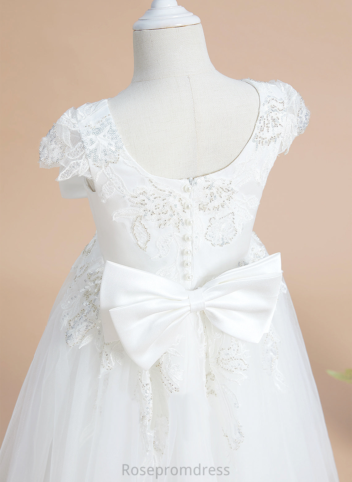 Scoop Girl A-Line Flower Girl Dresses Mylee With Sequins/Bow(s) Tulle/Lace Tea-length Sleeves Dress - Flower Short Neck