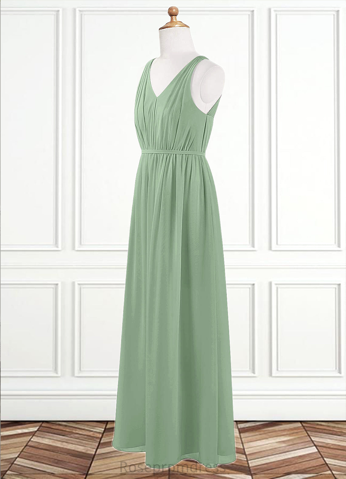 Nyla A-Line Pleated Chiffon Floor-Length Junior Bridesmaid Dress SRSP0019992