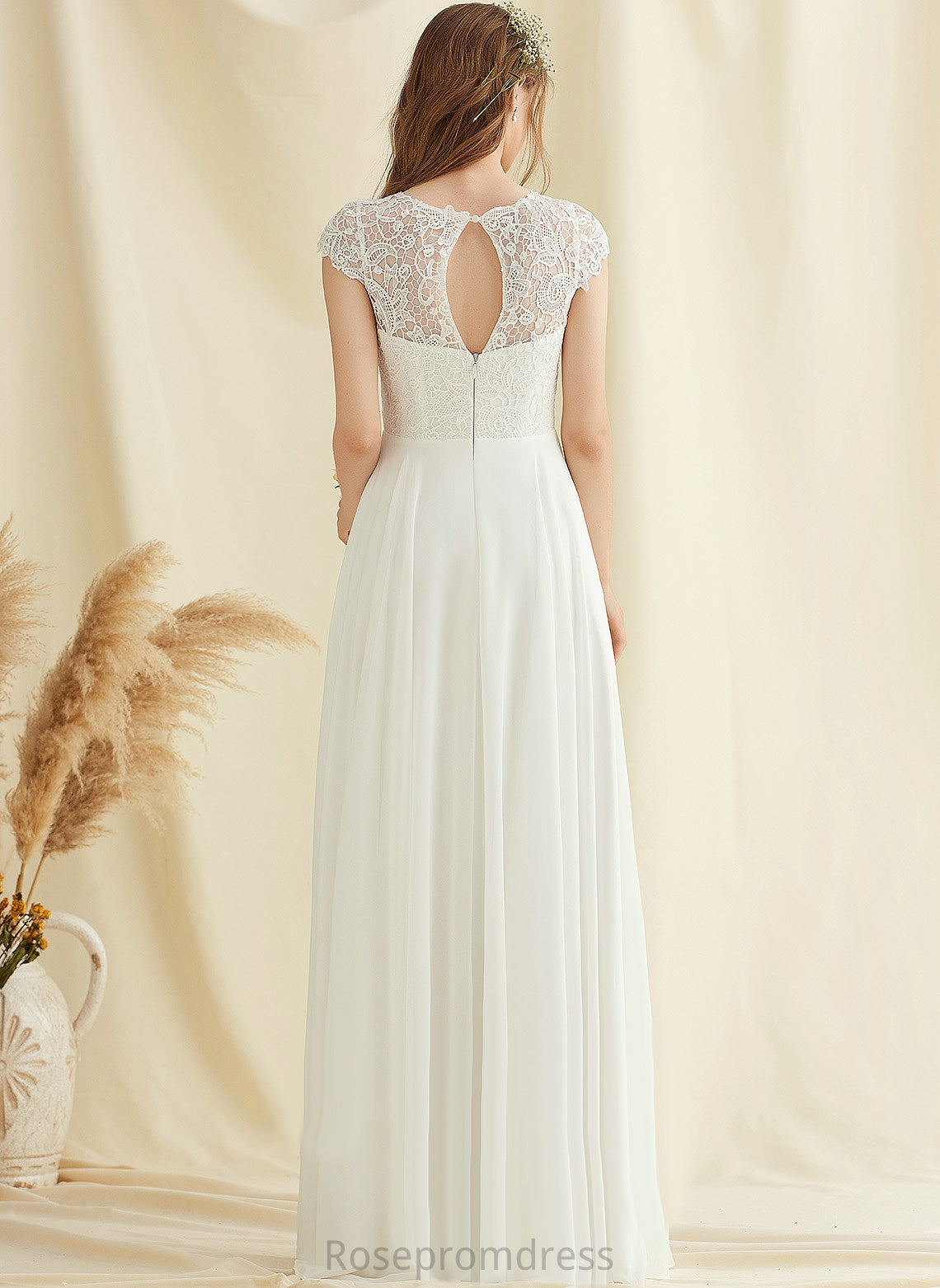 Chiffon A-Line Maggie Prom Dresses Floor-Length Scoop Lace