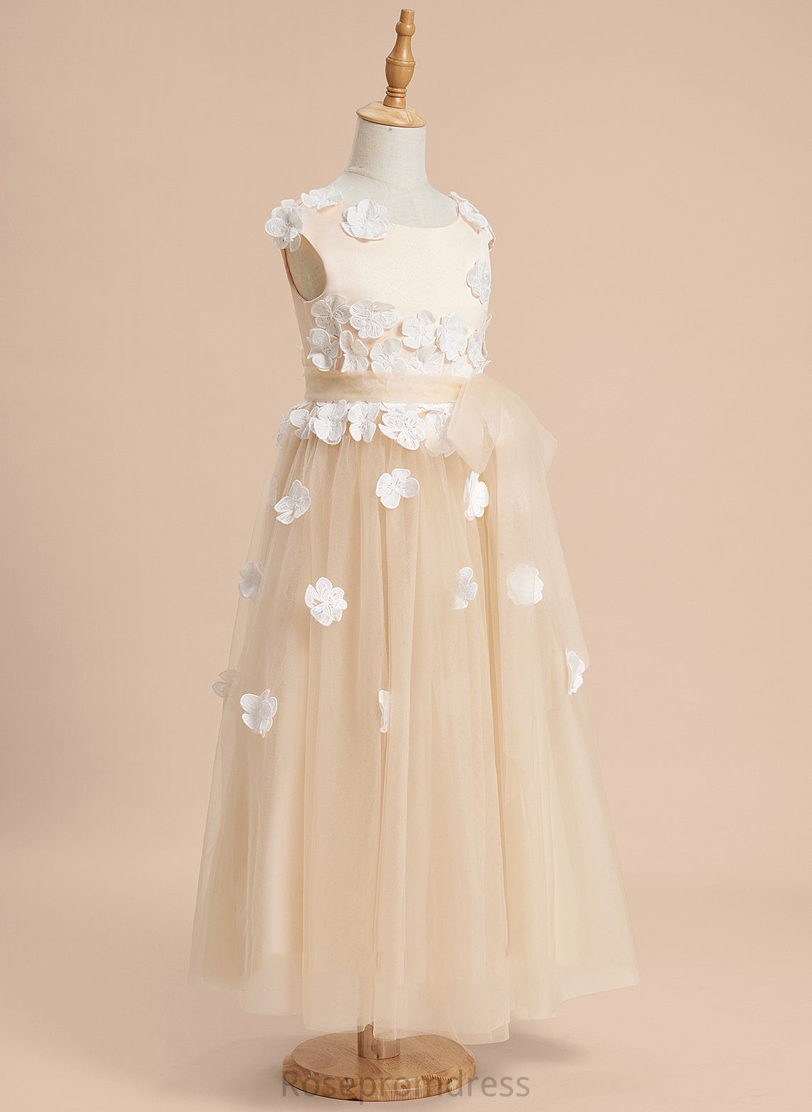 A-Line Ansley Lace/Flower(s) Sleeveless Tulle Flower Girl - Dress With Ankle-length Scoop Neck Flower Girl Dresses