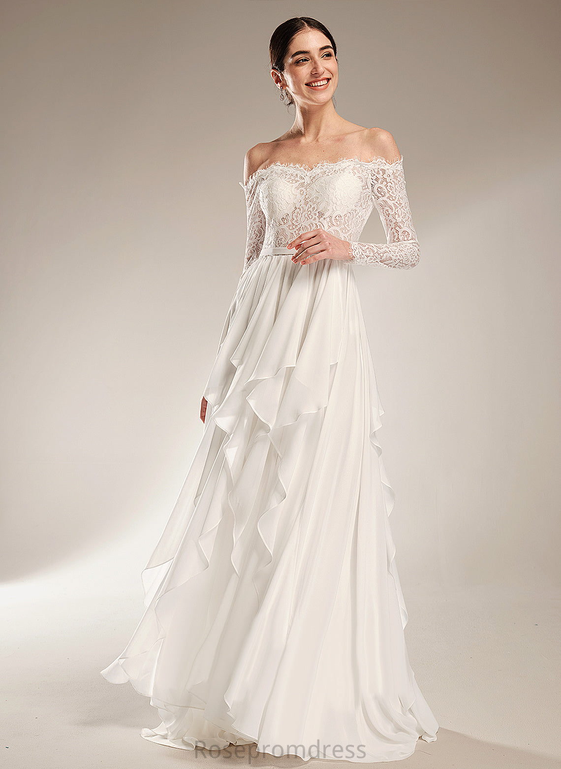 Court Train With Wedding Dress Tara Lace Ruffle Wedding Dresses Chiffon A-Line Off-the-Shoulder