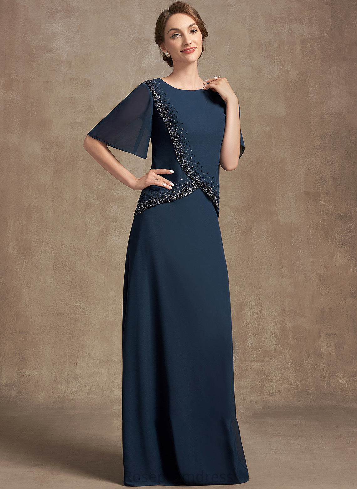 Scoop With of the Bride Mother Nell A-Line Dress Beading Floor-Length Sequins Chiffon Mother of the Bride Dresses Neck