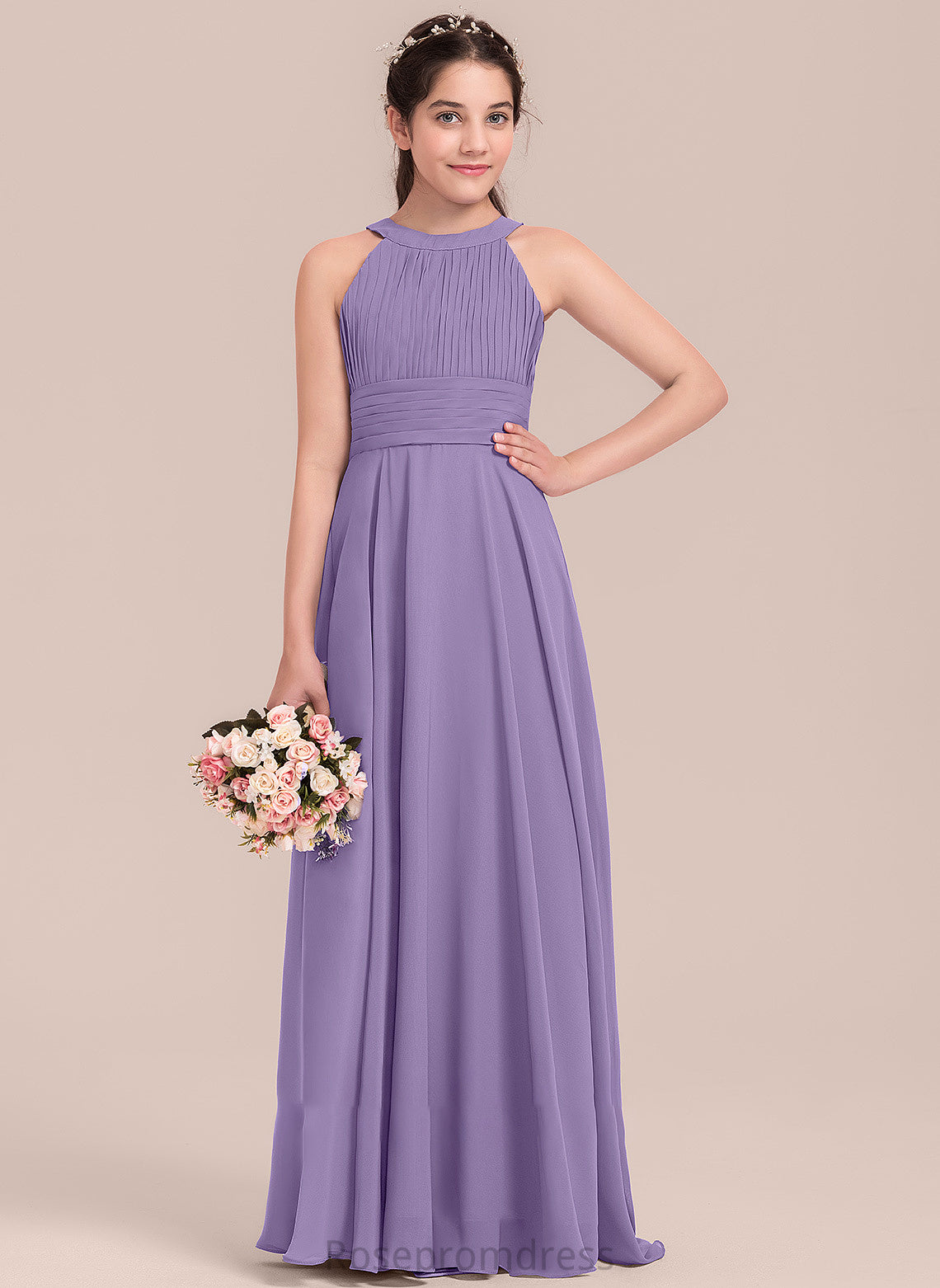 Chiffon Floor-Length A-Line With Liliana Junior Bridesmaid Dresses Scoop Ruffle Neck