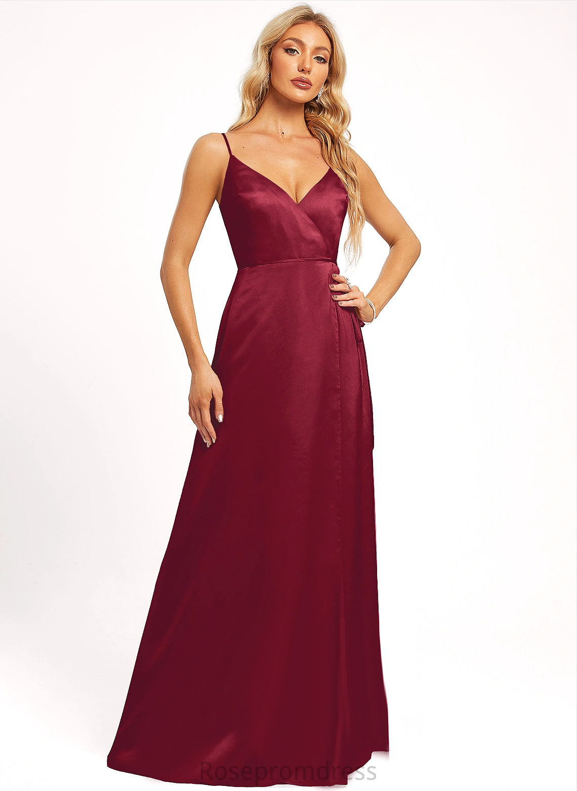 Straps&Sleeves BackStyle Floor-Length V-Neck A-line Silhouette Neckline Length Sleeveless SpaghettiStraps Annabel Floor Length Bridesmaid Dresses