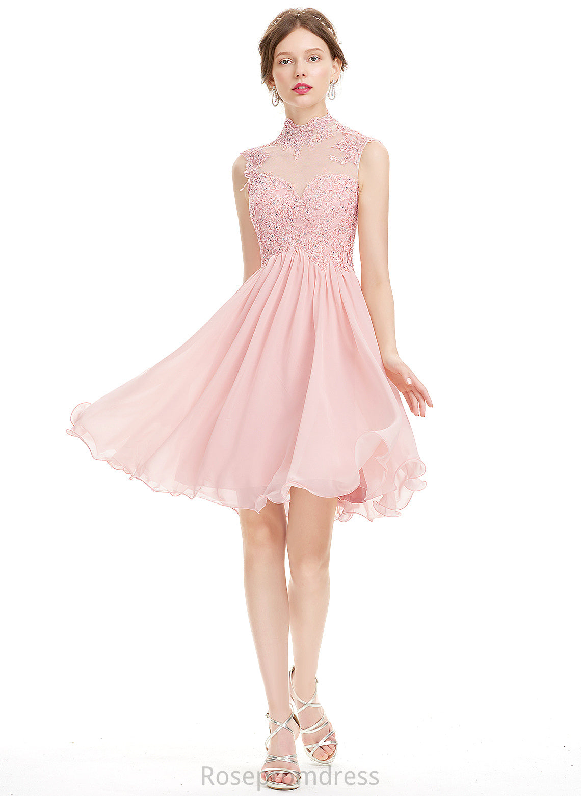 Lace A-Line Knee-Length Neck Dress With Yaritza Homecoming Dresses High Homecoming Chiffon Beading