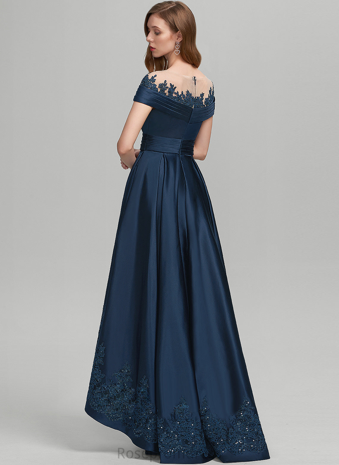 Lace Ball-Gown/Princess Prom Dresses Alexis Sequins With Satin Asymmetrical Scoop