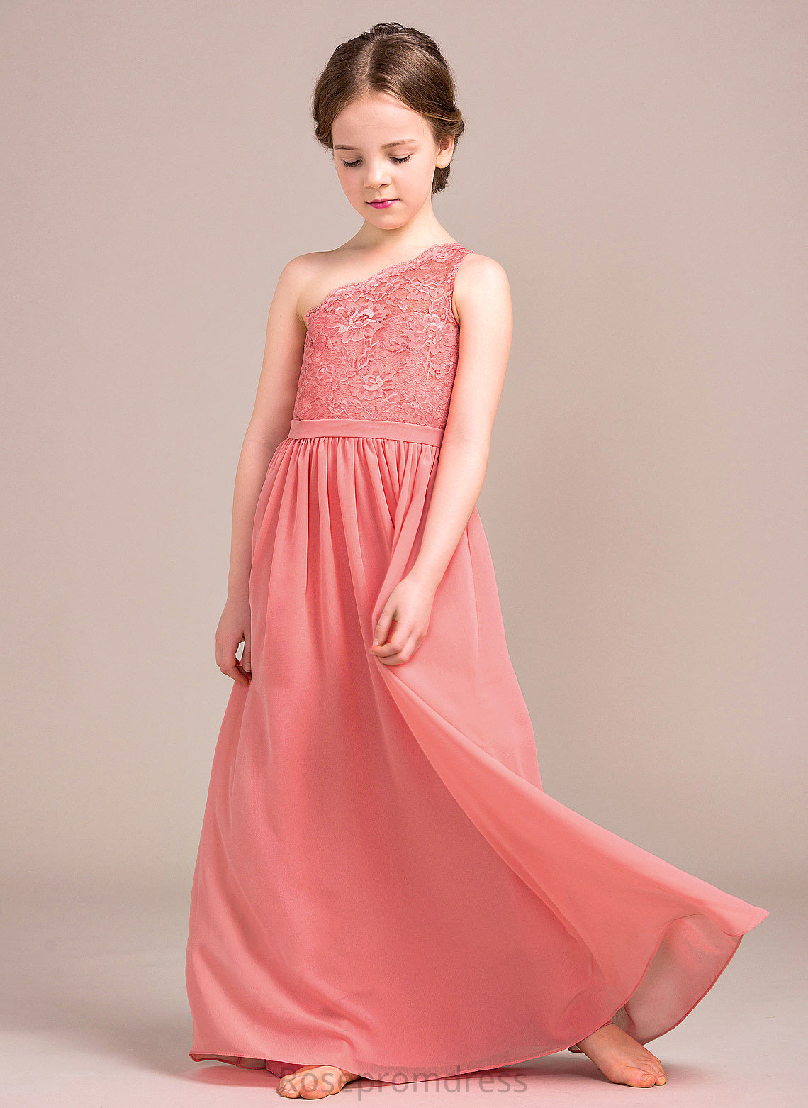 Junior Bridesmaid Dresses One-Shoulder Chiffon A-Line Lace Cameron Floor-Length