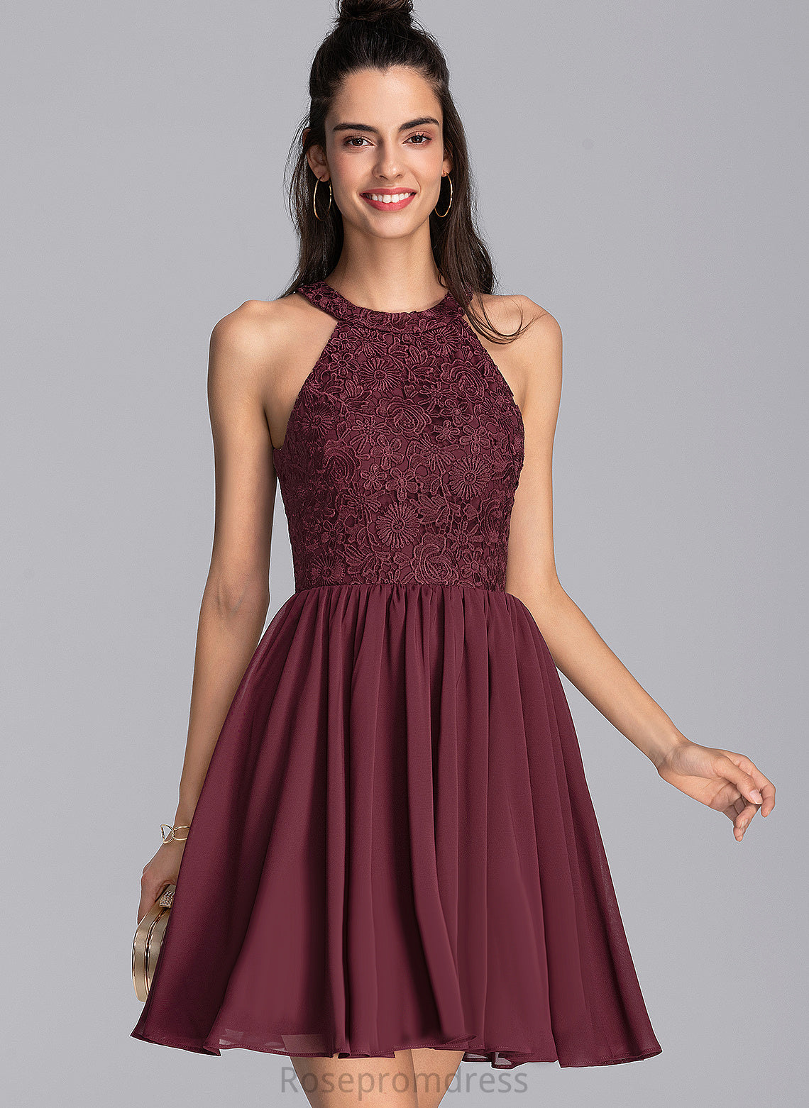 A-Line Chiffon Prom Dresses Scoop Short/Mini Patience Lace