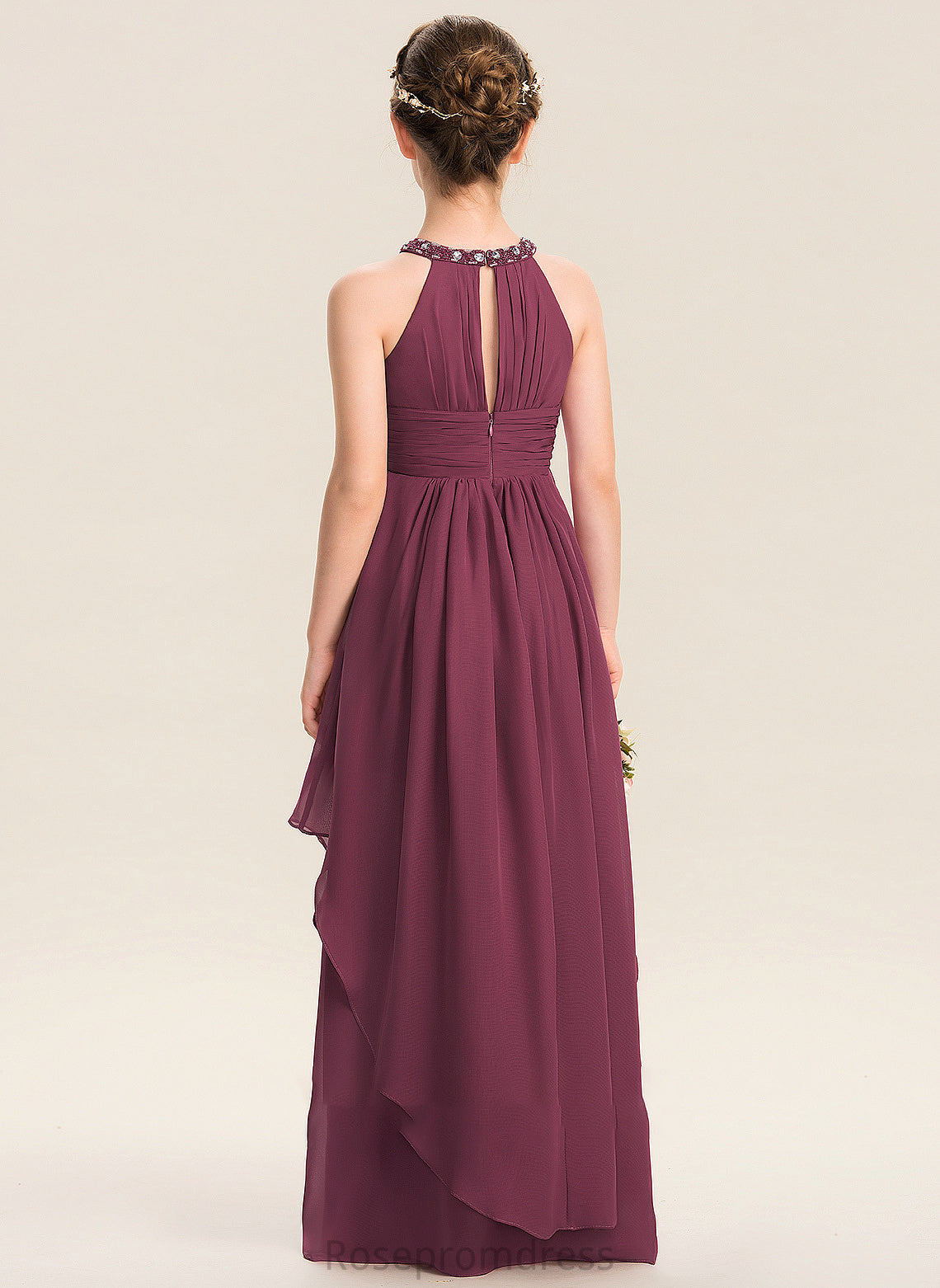 Beading Junior Bridesmaid Dresses Ruffle Jolie Neck With Floor-Length Scoop A-Line Chiffon