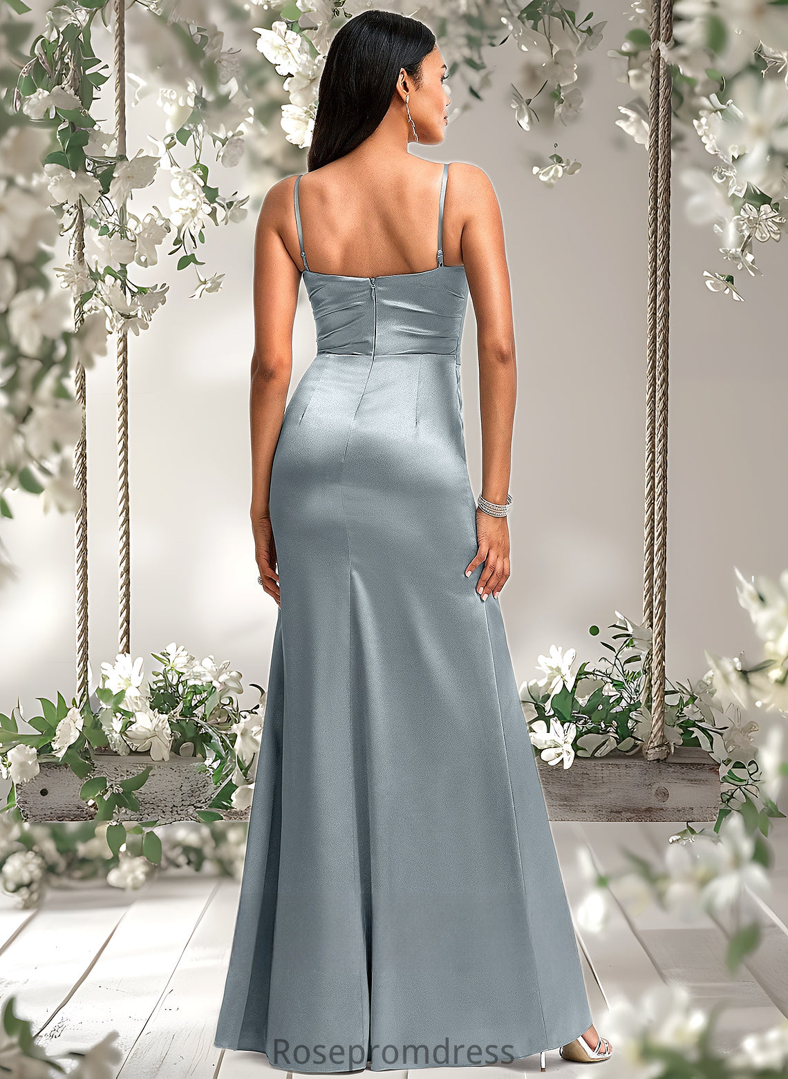 Carlie A-line V-Neck Floor-Length Stretch Satin Bridesmaid Dress DSP0025728