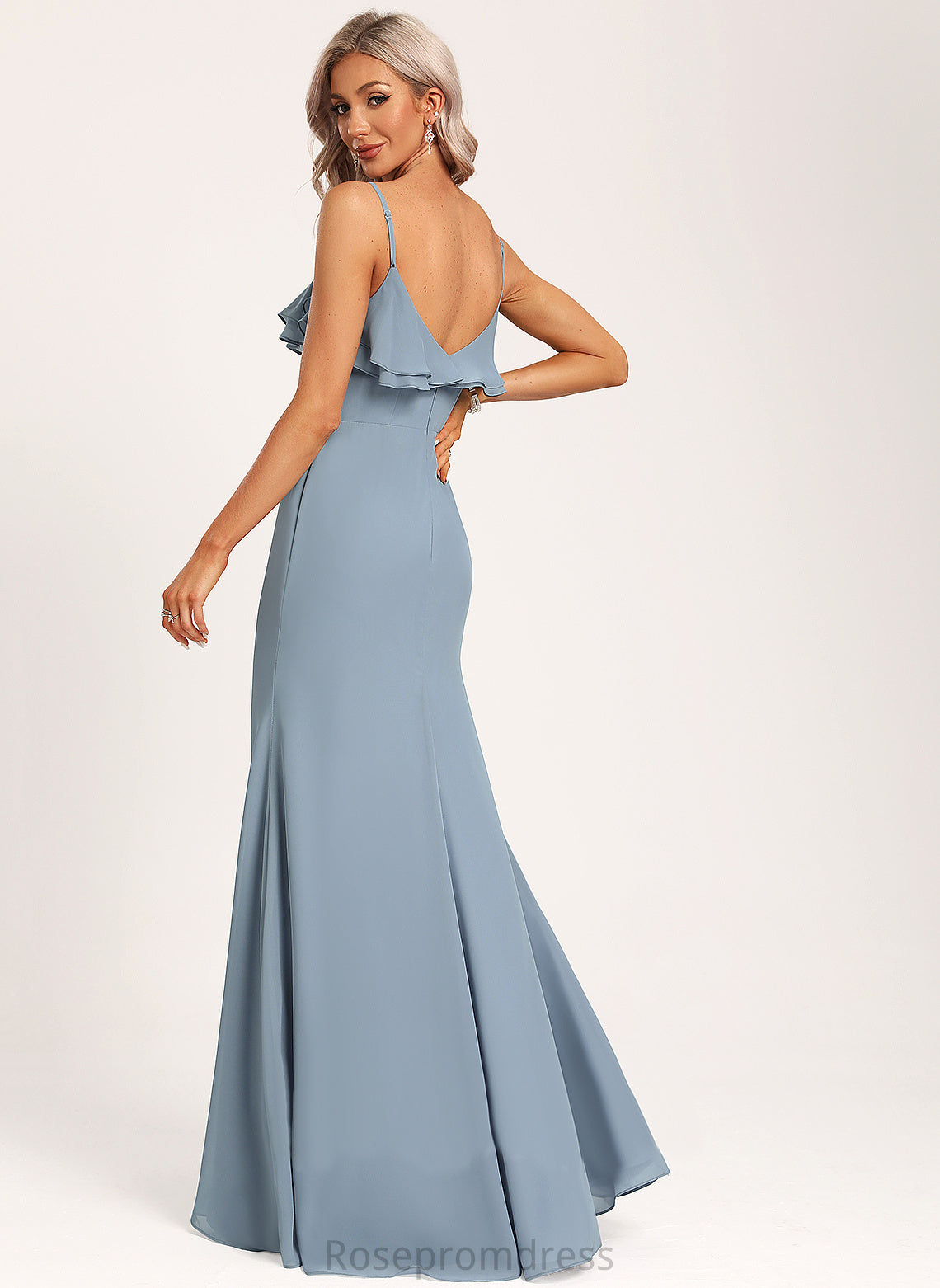 Embellishment Floor-Length V-neck A-Line Fabric Ruffle Length Silhouette Neckline Urania Bridesmaid Dresses