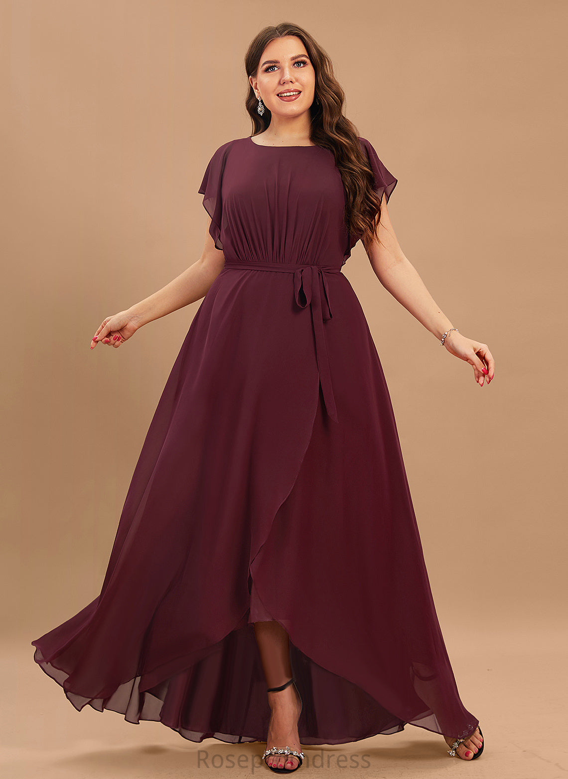 Straps&Sleeves A-line Scoop Asymmetrical Silhouette Neckline Length Fabric Mavis Bridesmaid Dresses