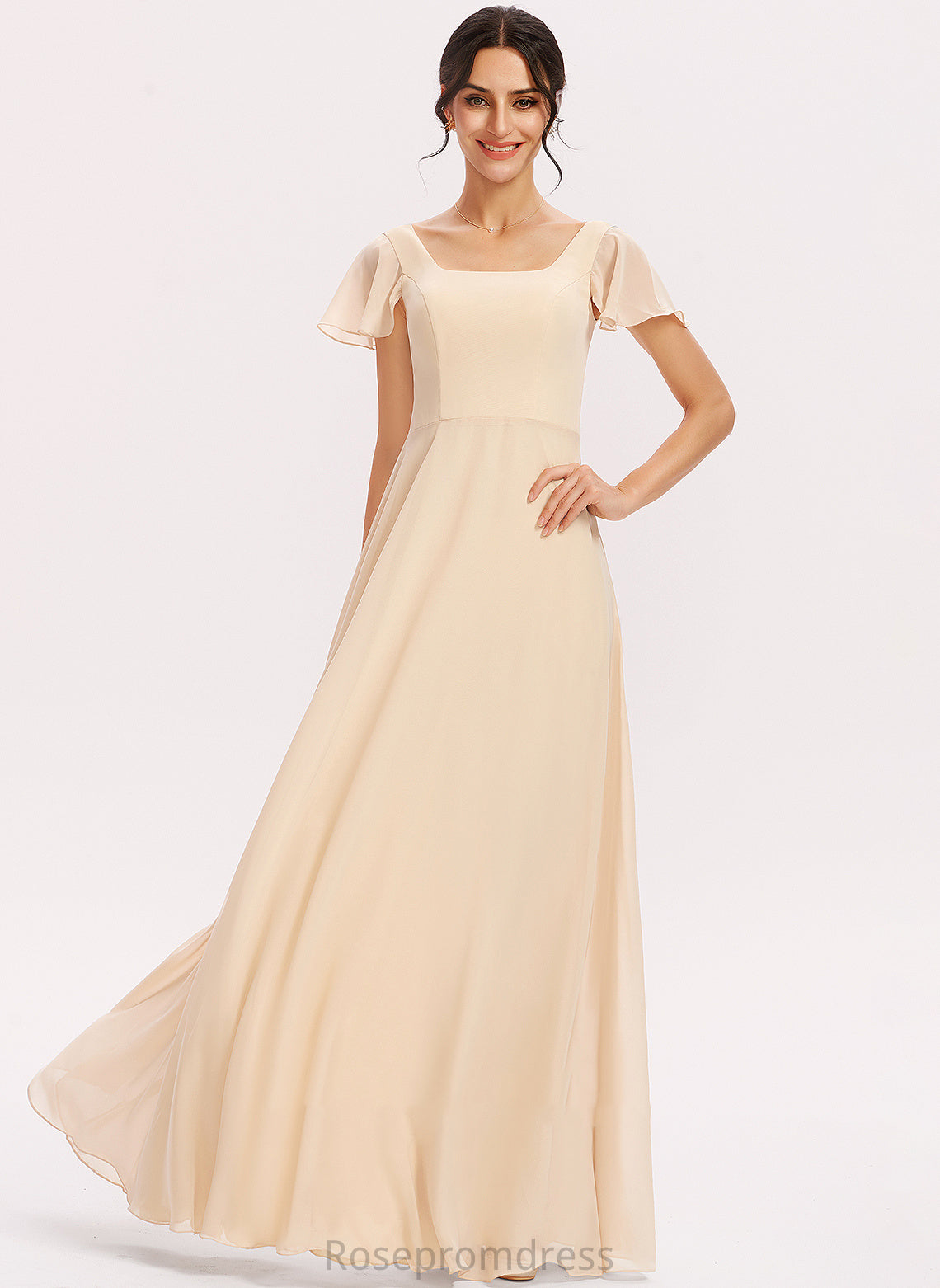 Silhouette SquareNeckline Length Embellishment Fabric Floor-Length CascadingRuffles A-Line Neckline Jayleen Bridesmaid Dresses