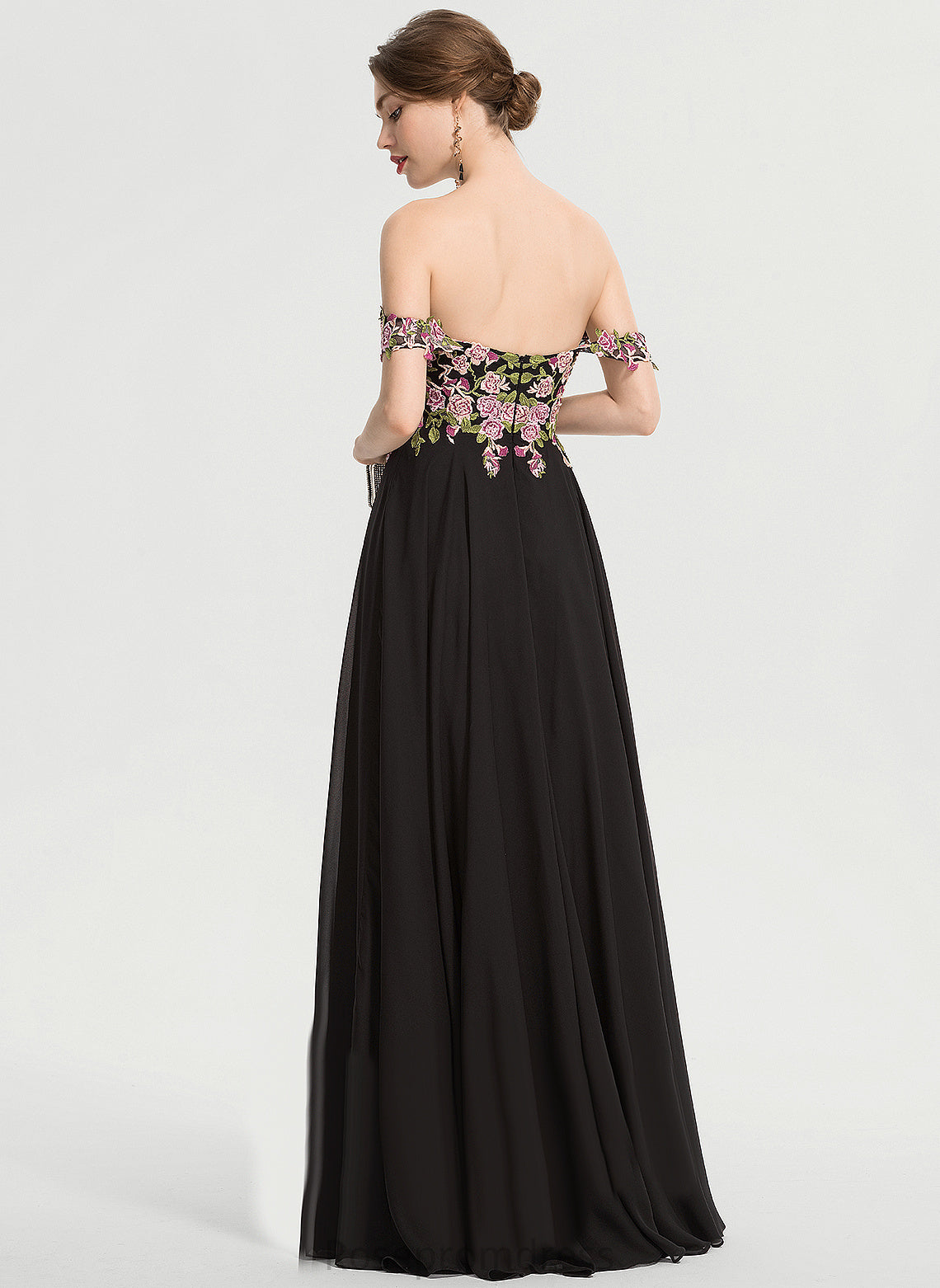 Ball-Gown/Princess Ayanna Lace Off-the-Shoulder Chiffon Prom Dresses Floor-Length