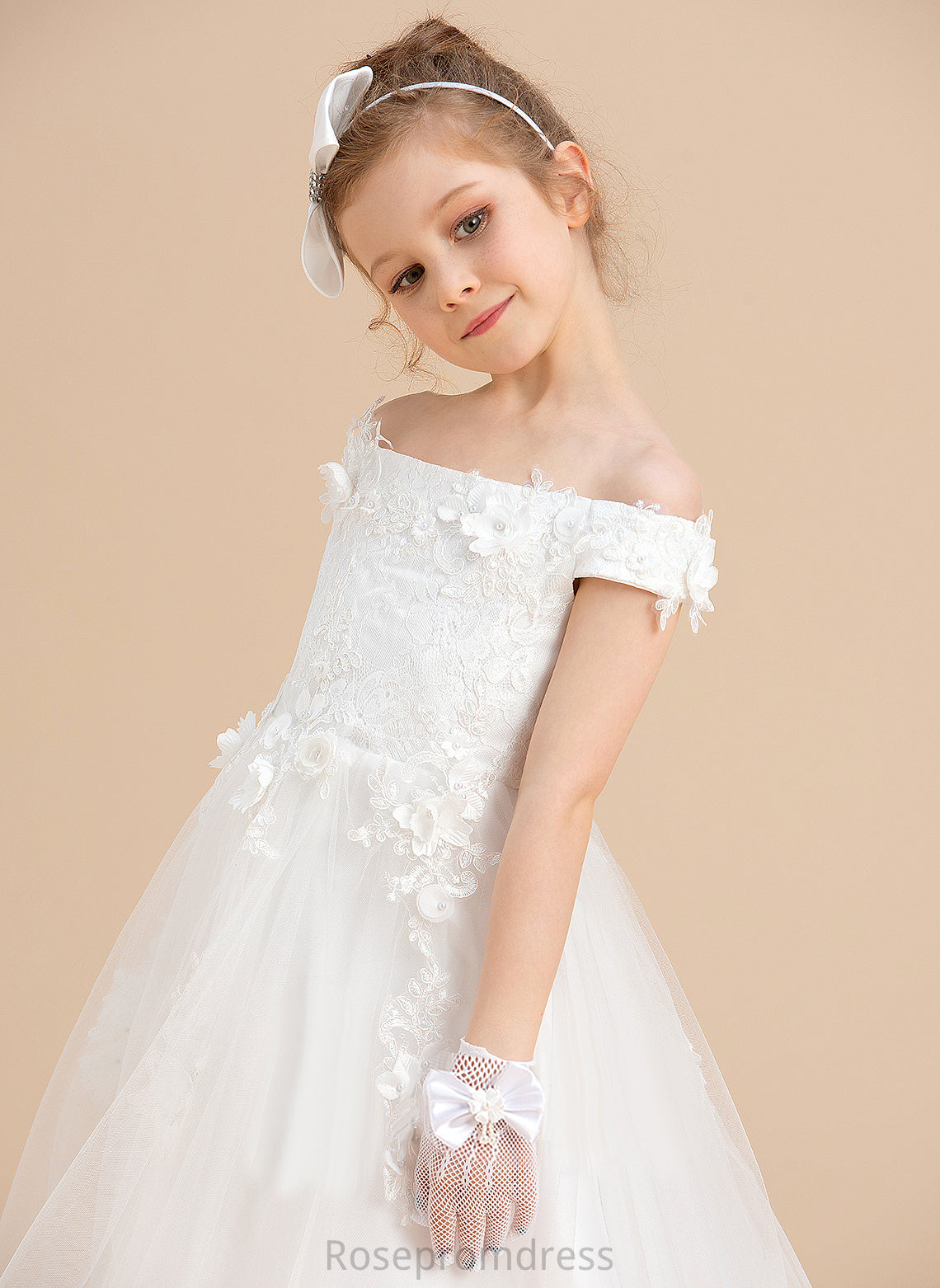 Girl Sweep Sleeveless Train Ball-Gown/Princess With Flower Tulle/Lace - Alannah Flower Girl Dresses Off-the-Shoulder Flower(s) Dress