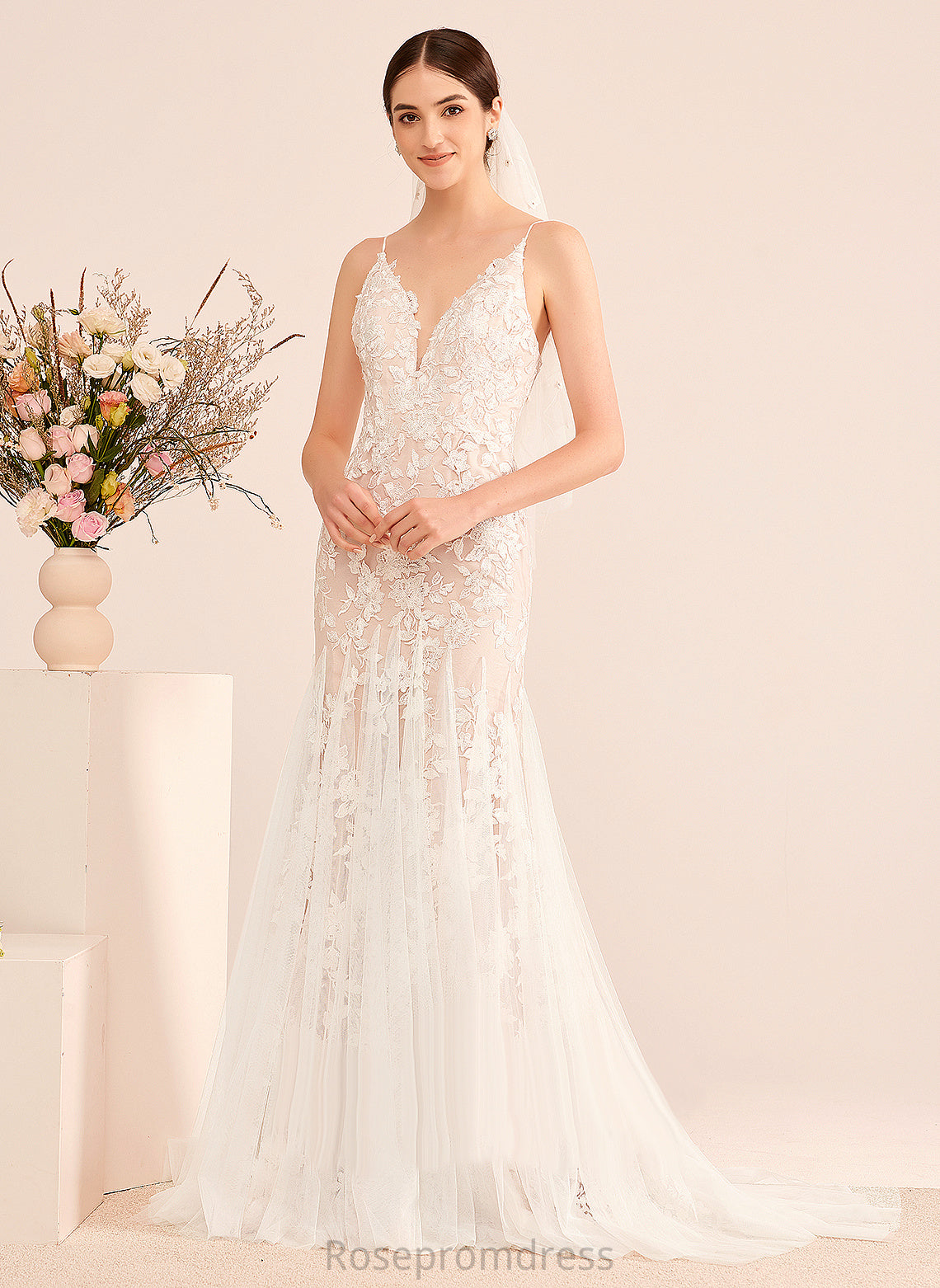 Train With Court Wedding Dresses Jimena Wedding Dress Tulle Trumpet/Mermaid V-neck Lace Lace