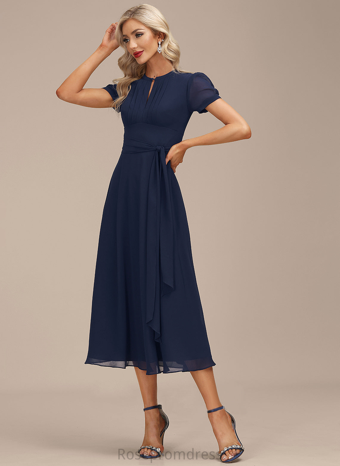 Cocktail Chiffon Cocktail Dresses Tea-Length Brynlee Dress With Neck A-Line Ruffle Scoop