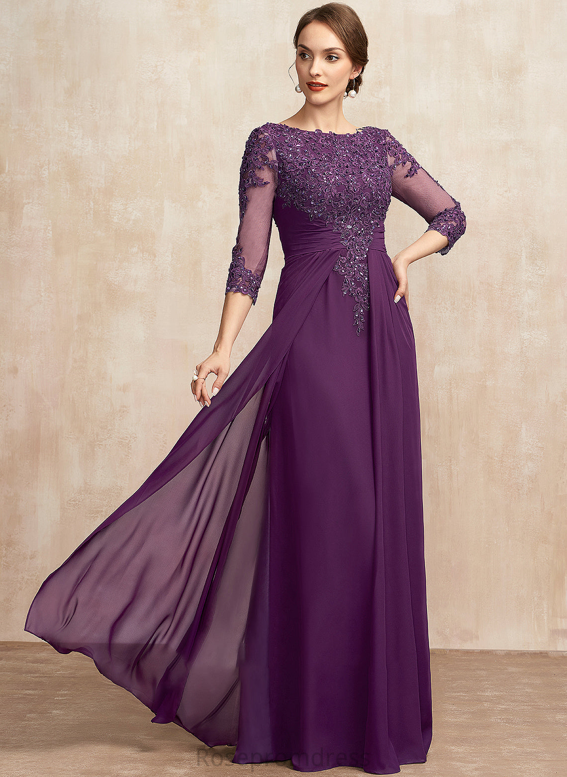 Floor-Length Mother Jayda Mother of the Bride Dresses Scoop Beading With Dress A-Line Sequins Lace Neck of the Bride Chiffon