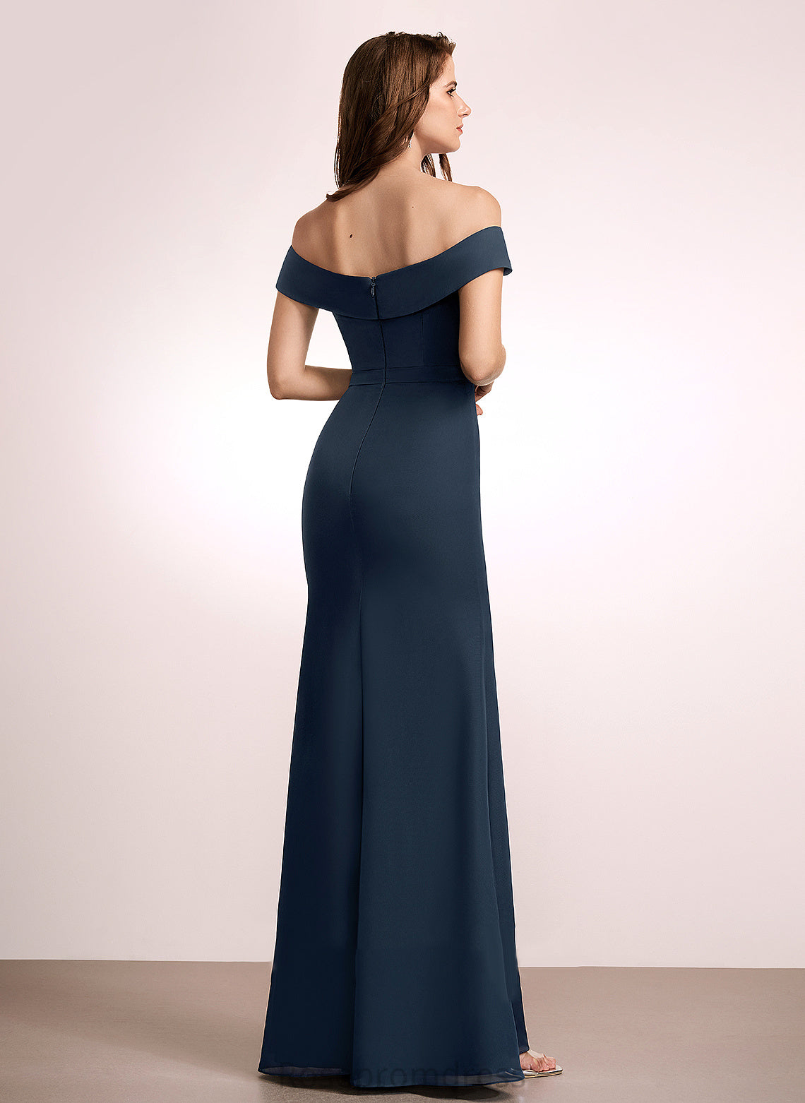 Embellishment Ruffle Floor-Length Neckline Fabric Length Off-the-Shoulder A-Line Silhouette Martha A-Line/Princess Sleeveless Bridesmaid Dresses