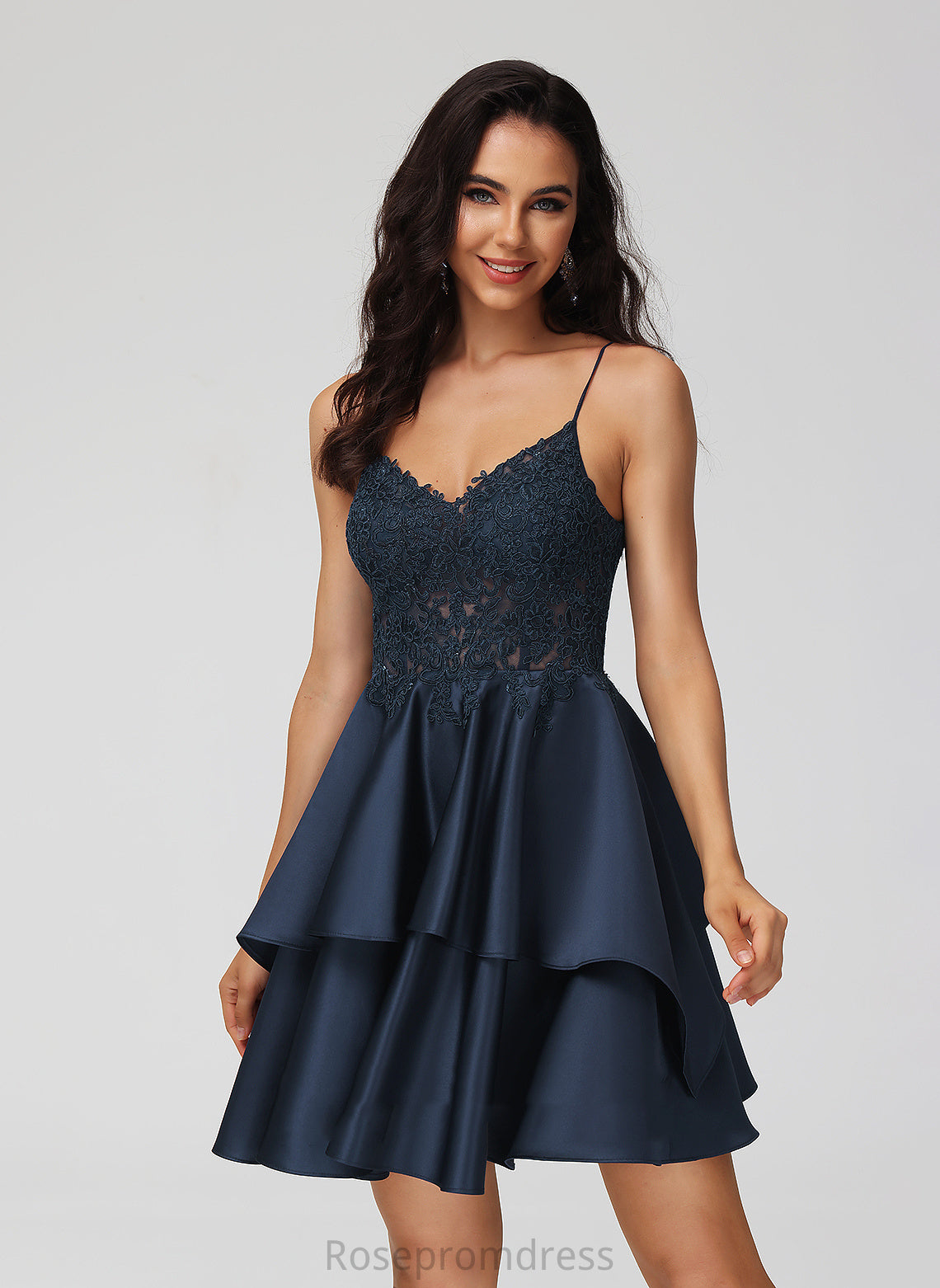 Dress V-neck Lace A-Line Julia Satin Homecoming Short/Mini With Homecoming Dresses