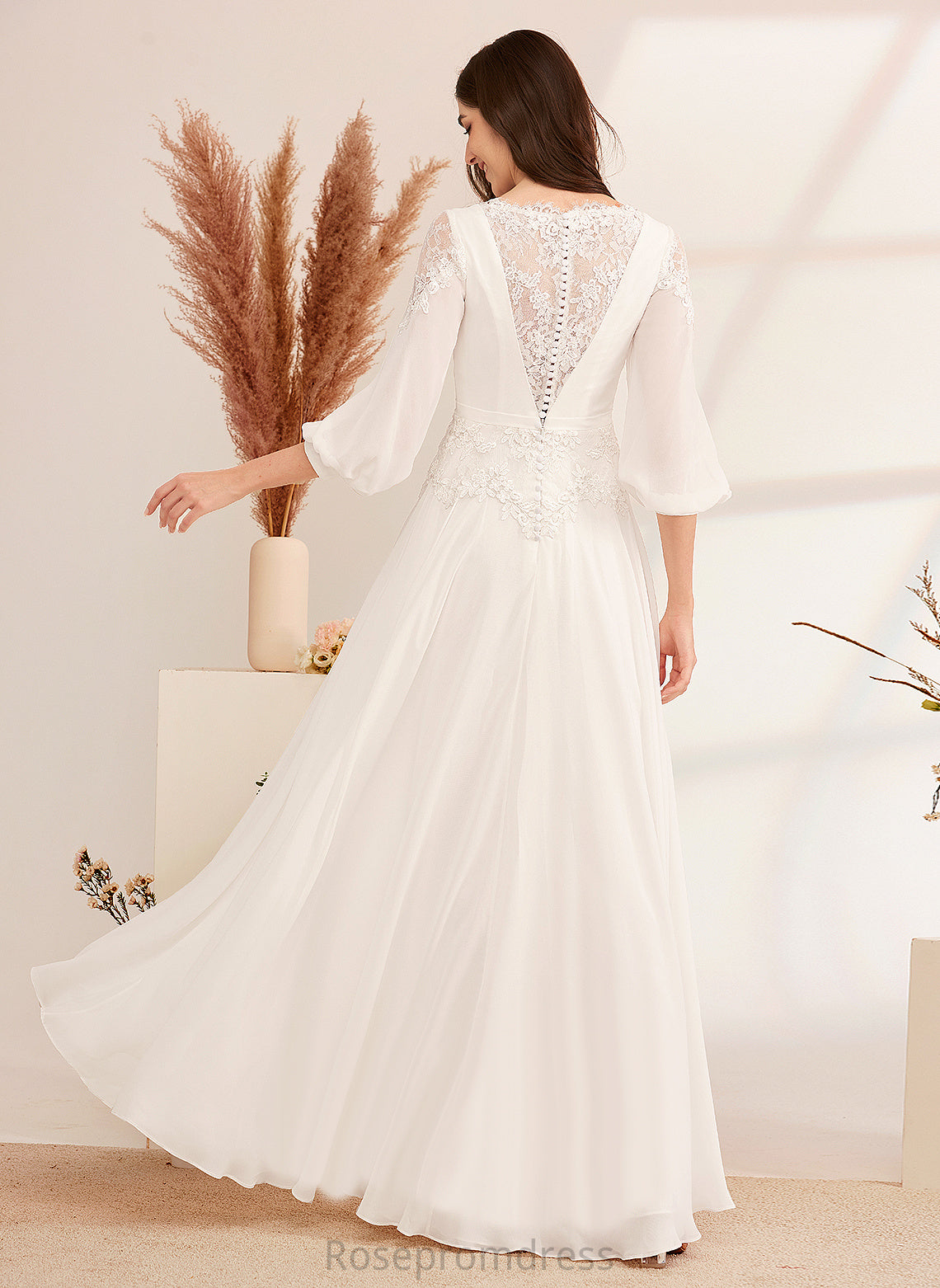 A-Line Dress Wedding Dresses Suzanne V-neck Floor-Length Wedding Chiffon