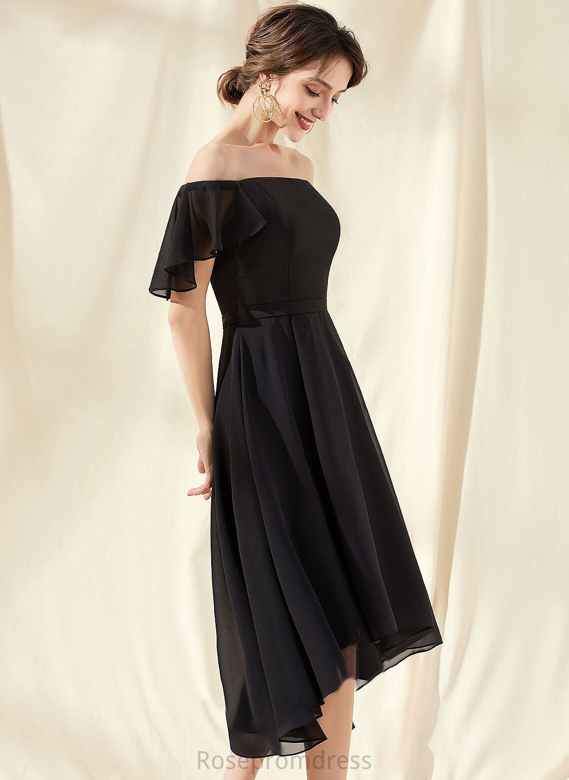 Chiffon With Off-the-Shoulder Cocktail Dresses A-Line Belen Dress Cascading Cocktail Ruffles Asymmetrical