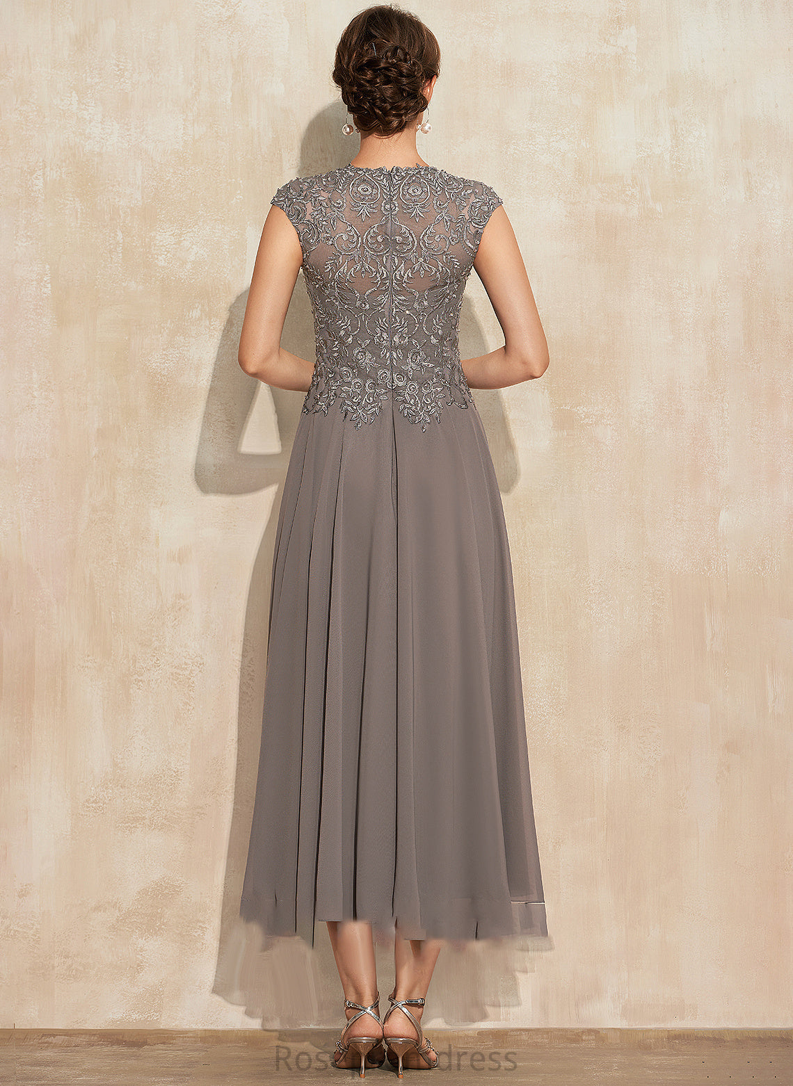 Scoop Chiffon Neck the Beading of A-Line With Lace Jakayla Bride Mother of the Bride Dresses Tea-Length Dress Mother