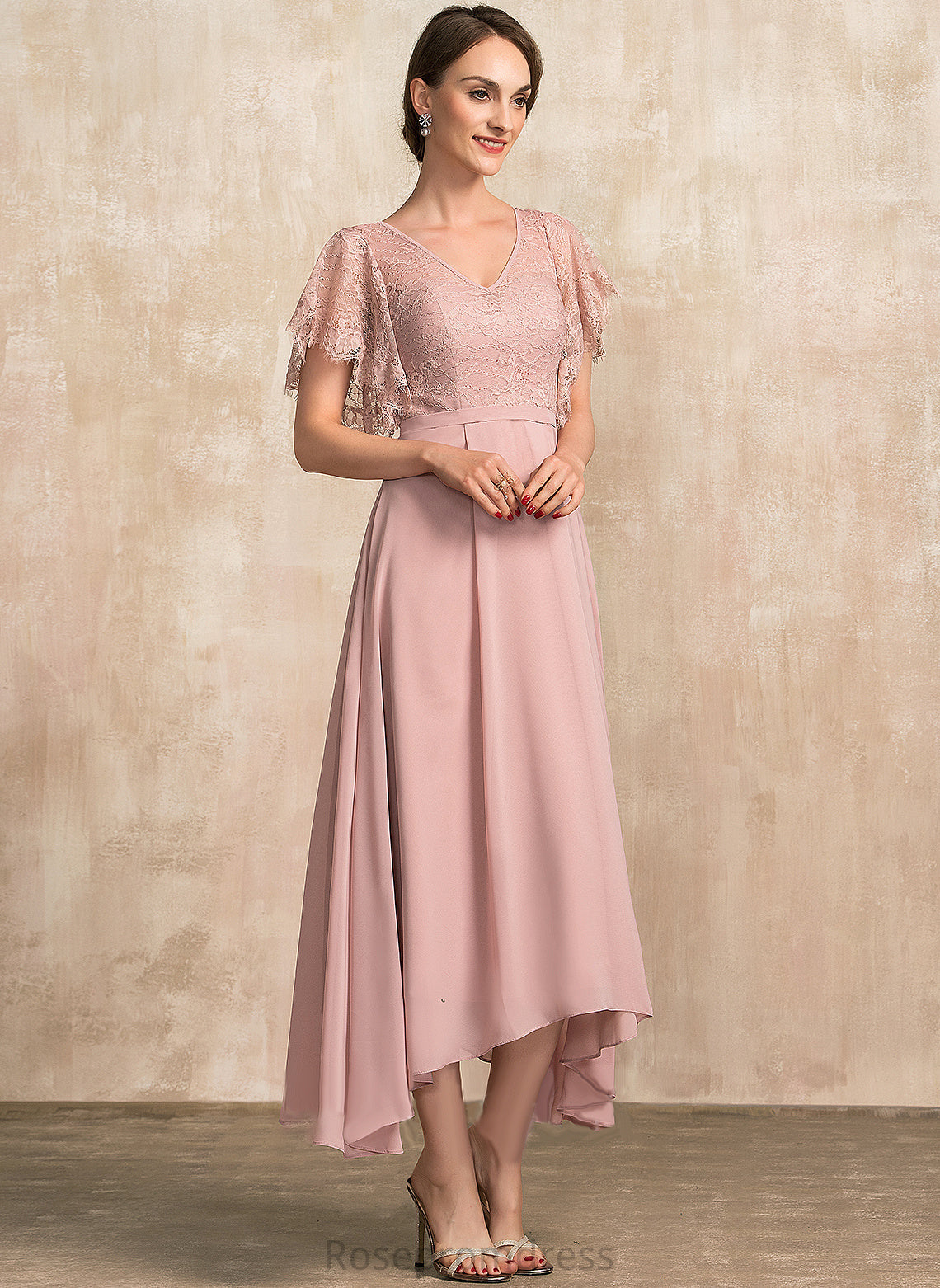 the Ankle-Length Chiffon Dress Pauline Mother A-Line Mother of the Bride Dresses of V-neck Bride Lace