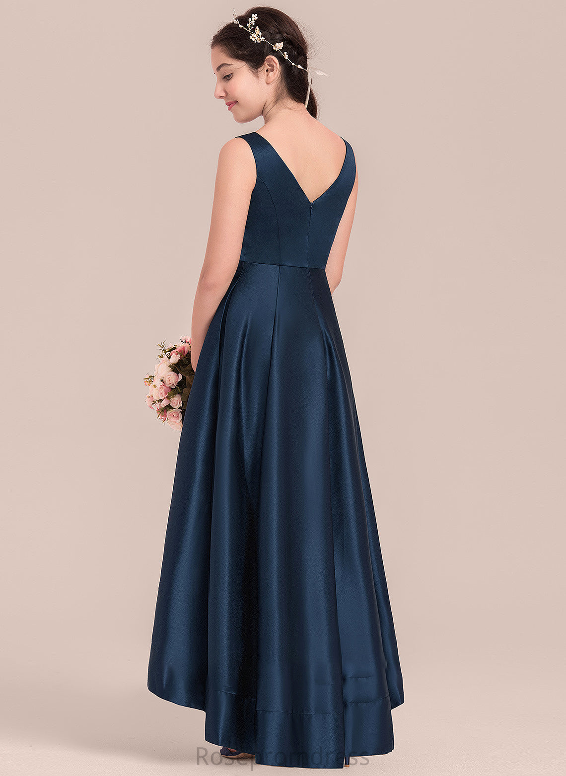 Nita Asymmetrical A-Line Satin Junior Bridesmaid Dresses V-neck