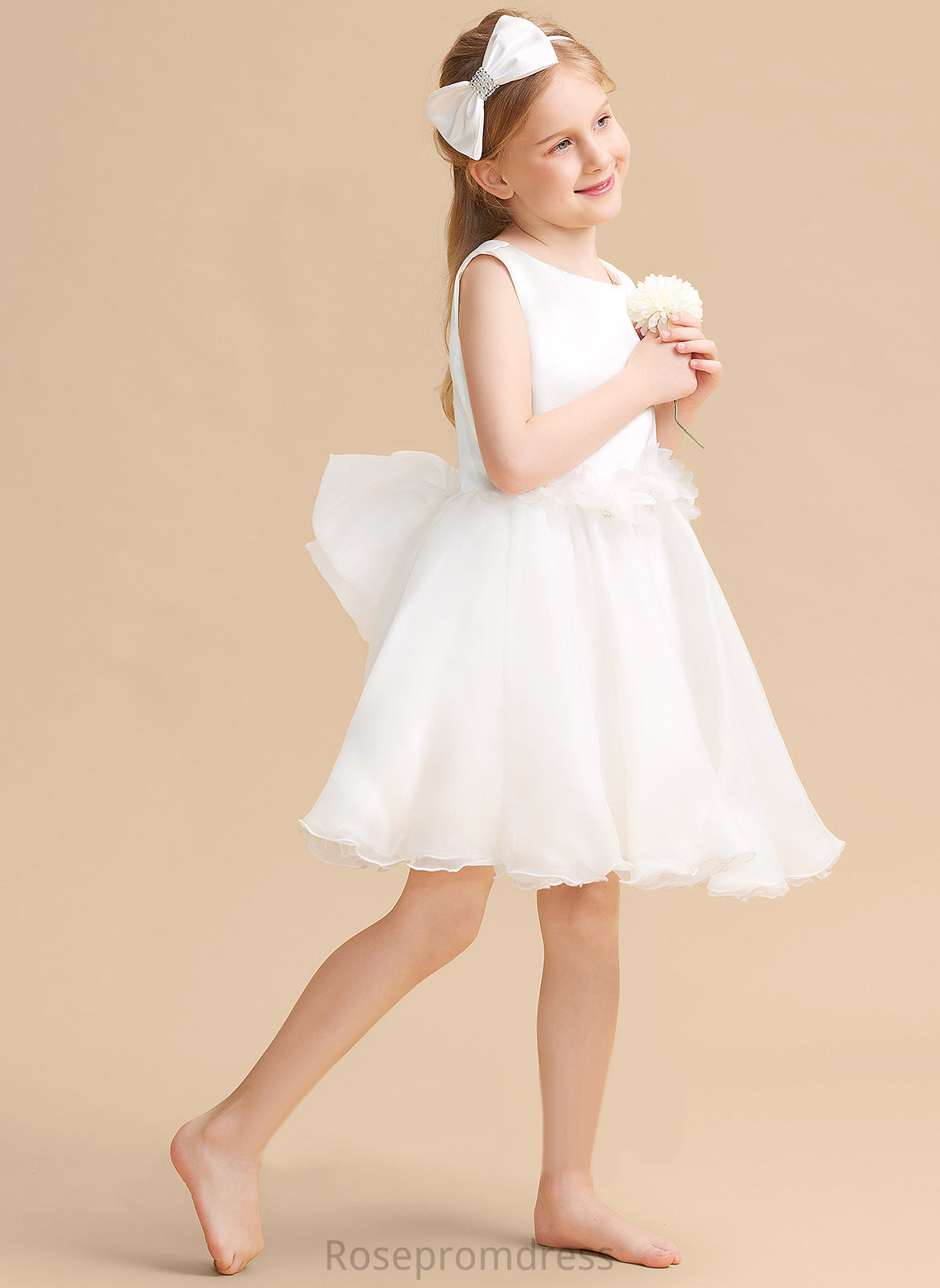 A-Line Flower Girl Dresses Girl Dress - Organza Diya Sleeveless Knee-length Flower Neck Scoop