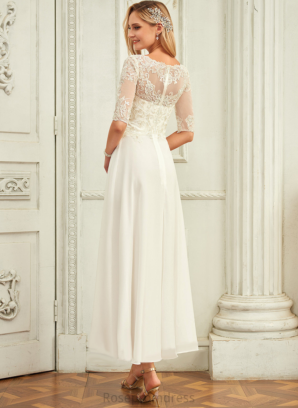 Sequins Asymmetrical Wedding Dresses A-Line With Dress Maisie Chiffon Scoop Beading Wedding Lace