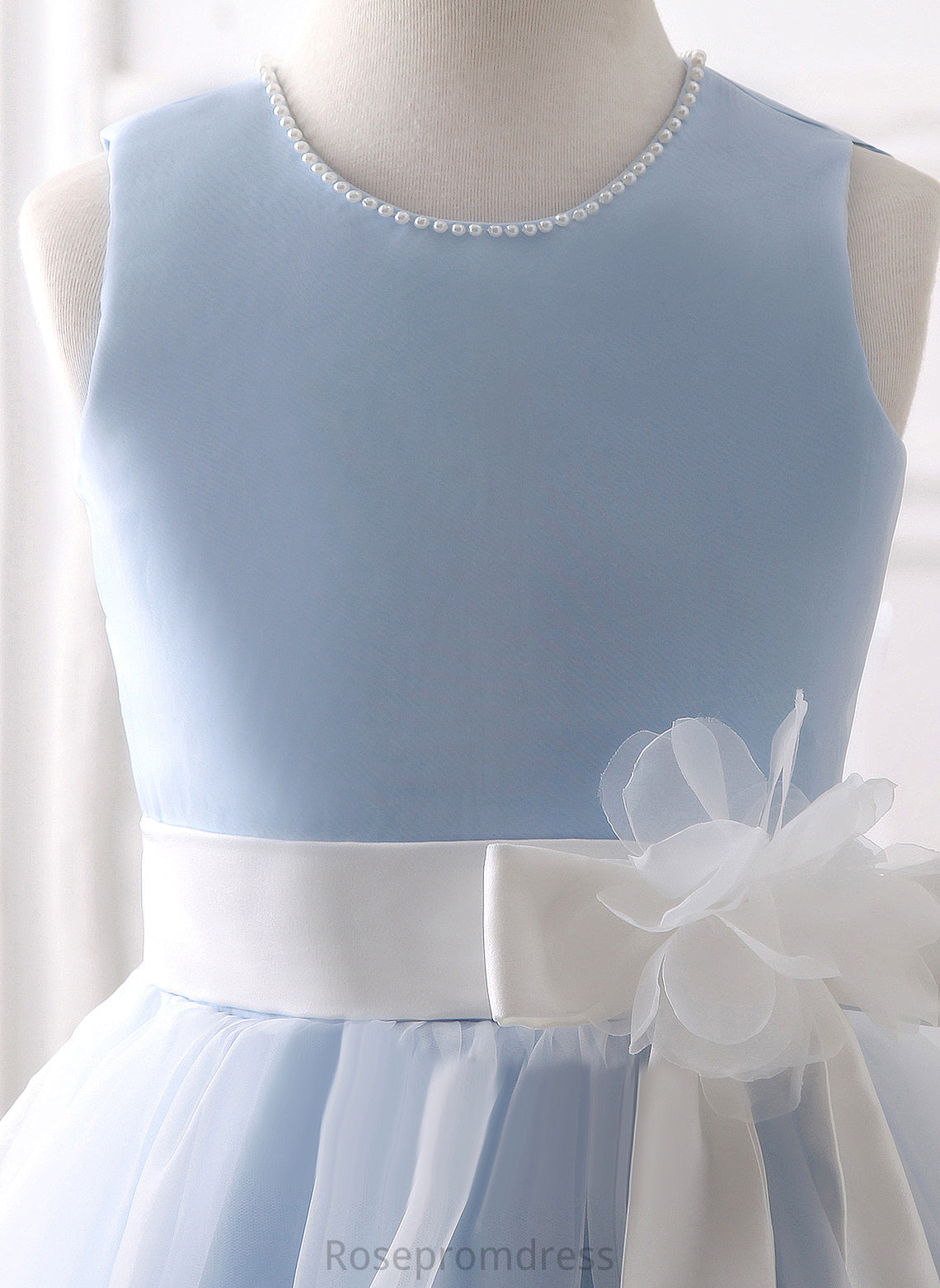 Knee-length - A-Line Sleeveless With Beading/Flower(s)/Bow(s) Girl Neck Dress Flower Girl Dresses Organza Flower Gertie Scoop