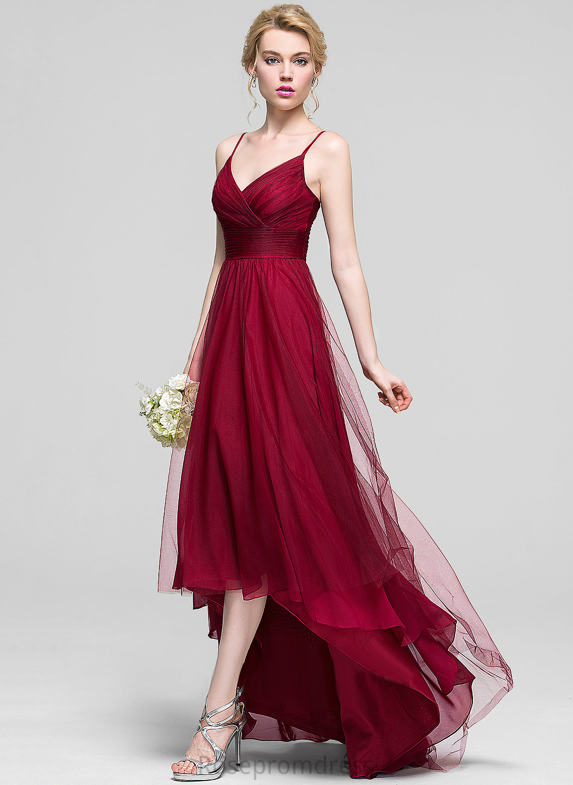 Neckline Embellishment Silhouette Fabric Length A-Line Ruffle Asymmetrical V-neck Lydia Bridesmaid Dresses