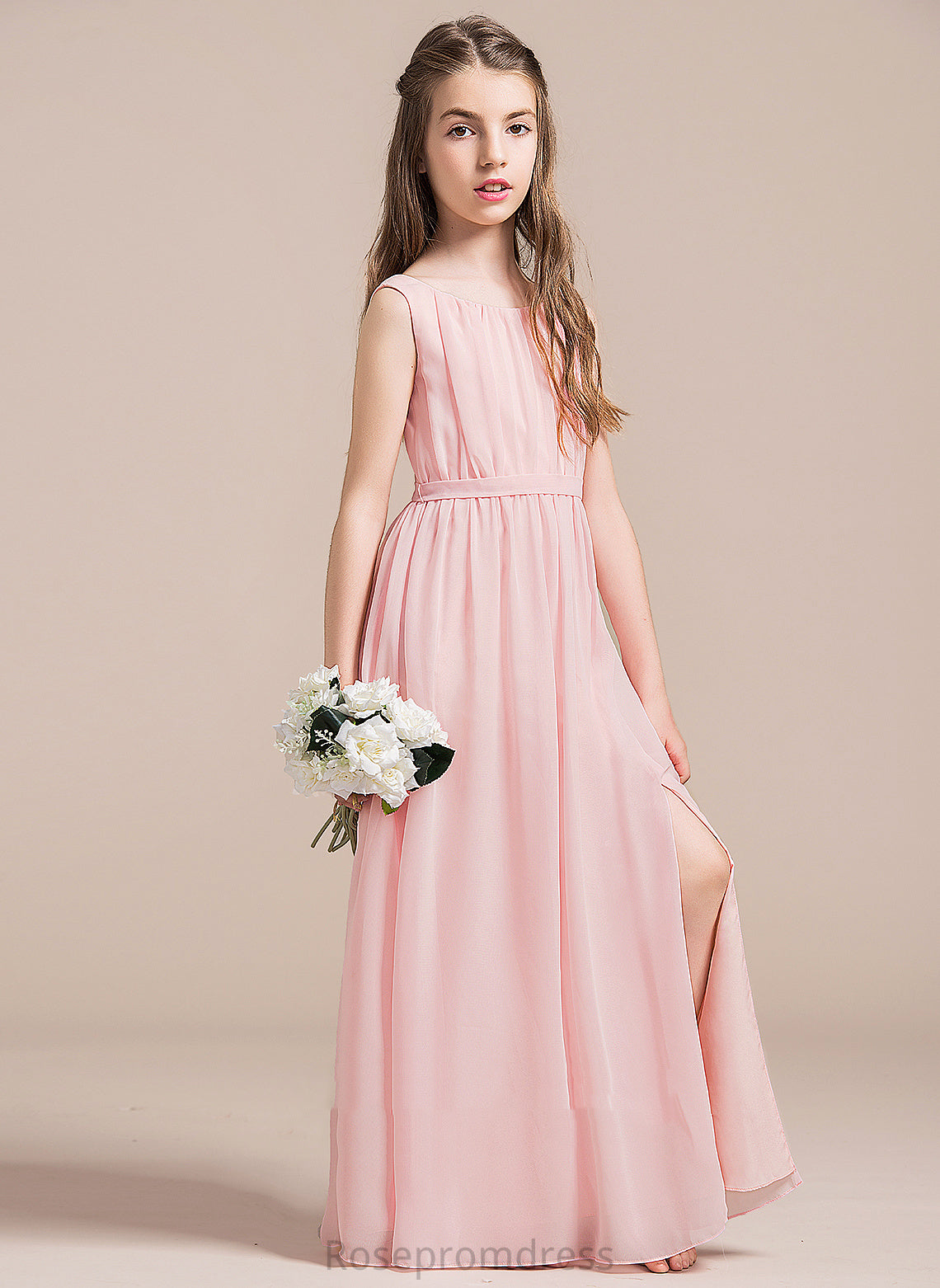 Junior Bridesmaid Dresses Rachael Neck Floor-Length Chiffon A-Line Split Scoop Front With Ruffle