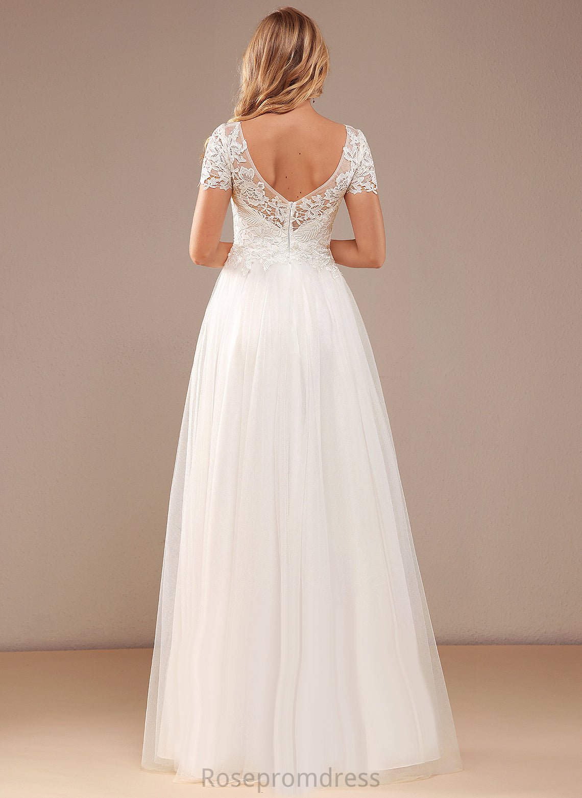 A-Line Neck Floor-Length Wedding With Scoop Sandy Lace Dress Wedding Dresses Tulle Lace