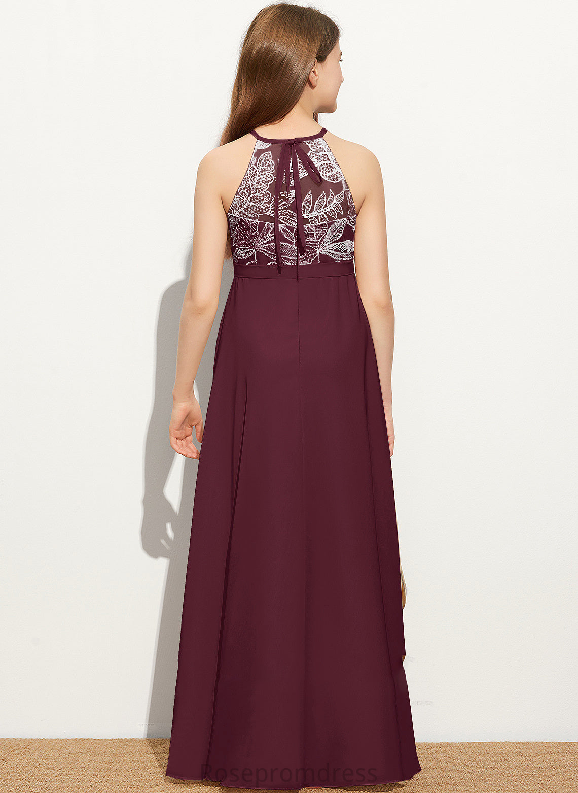 Floor-Length Neck Scoop Chiffon With A-Line Bow(s) Junior Bridesmaid Dresses Lace Laney