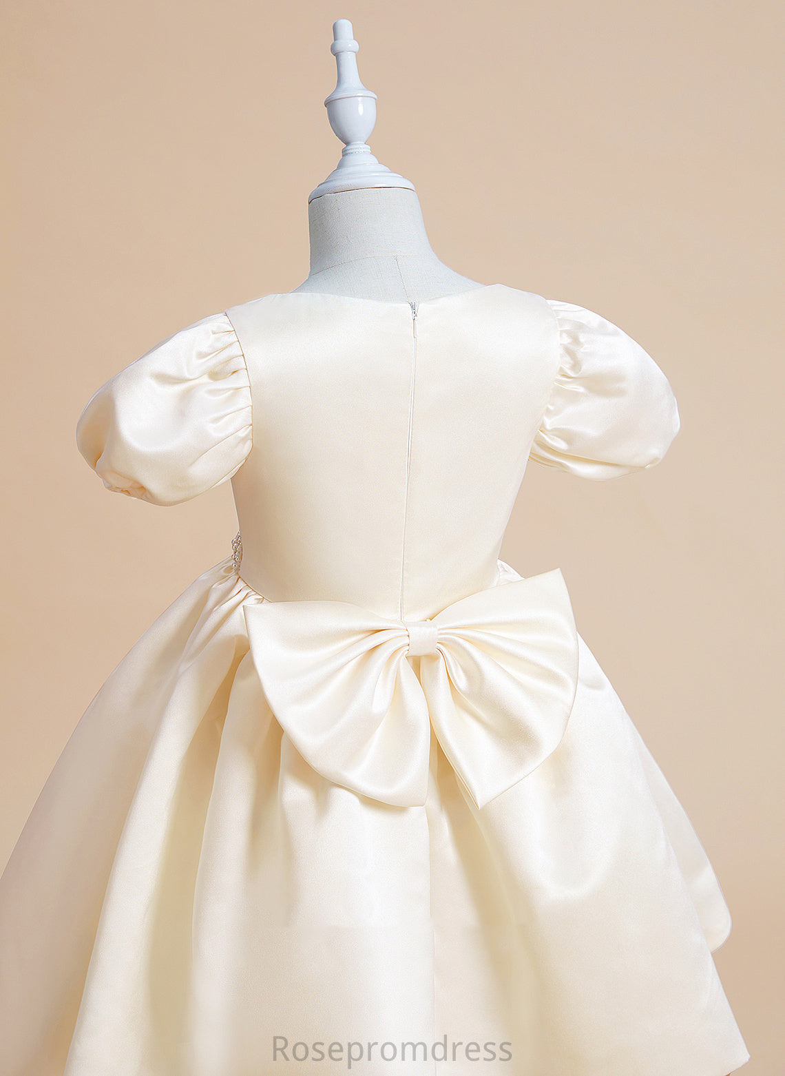 With Myla Ball-Gown/Princess Sleeves Girl Dress - Short Flower Satin V-neck Flower Girl Dresses Beading/Bow(s) Knee-length