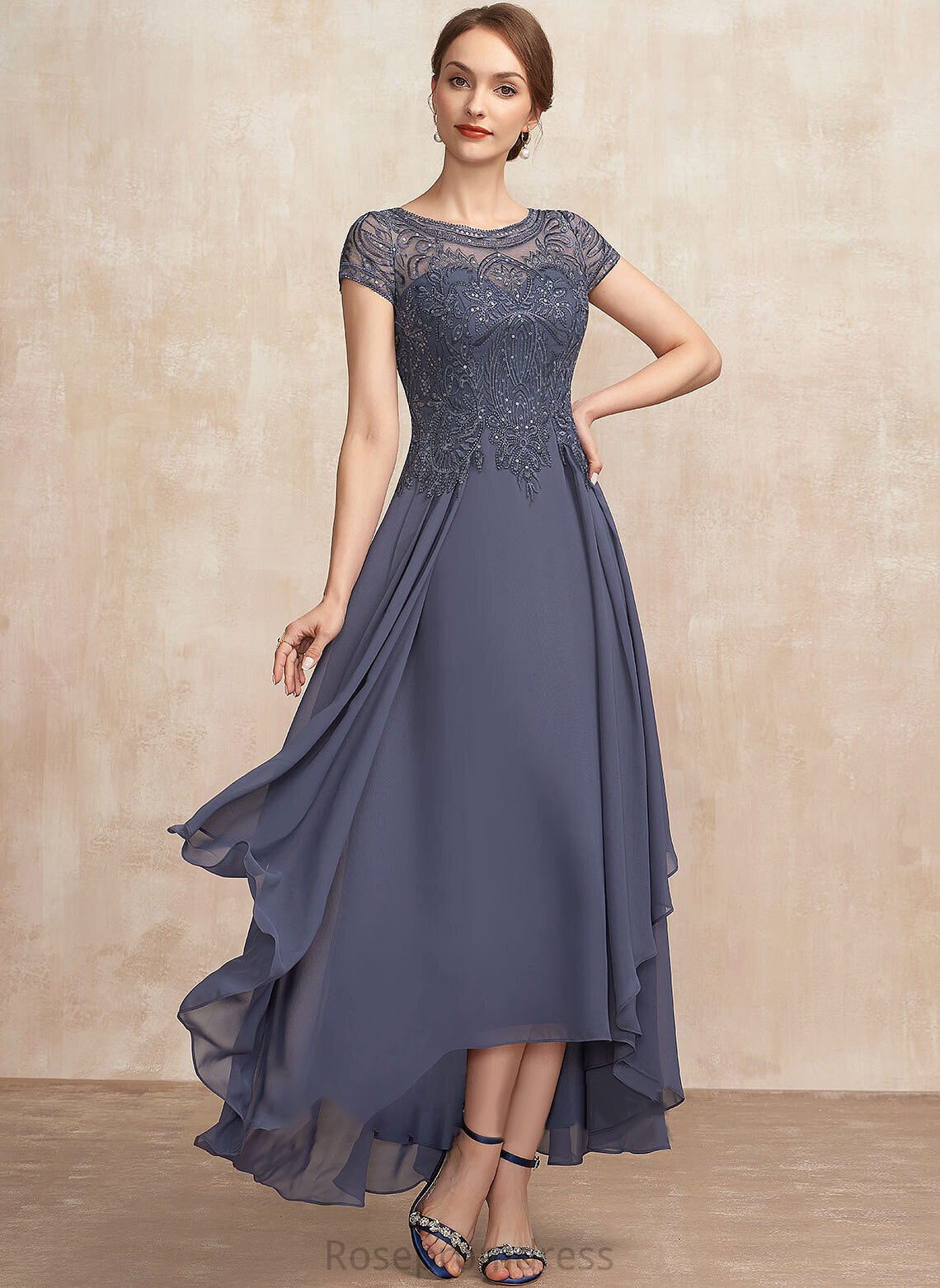 Asymmetrical Dress Mother of the Bride Dresses A-Line Bride Neck With Sequins Sandy Scoop Chiffon the Lace of Mother