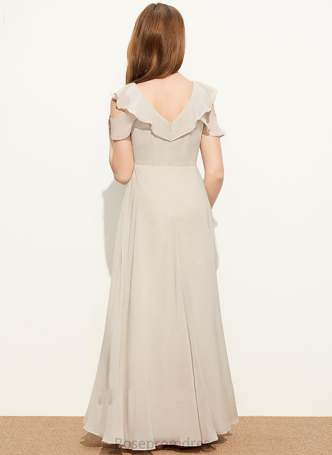 Ruffles Desirae With Floor-Length V-neck Chiffon A-Line Junior Bridesmaid Dresses Cascading