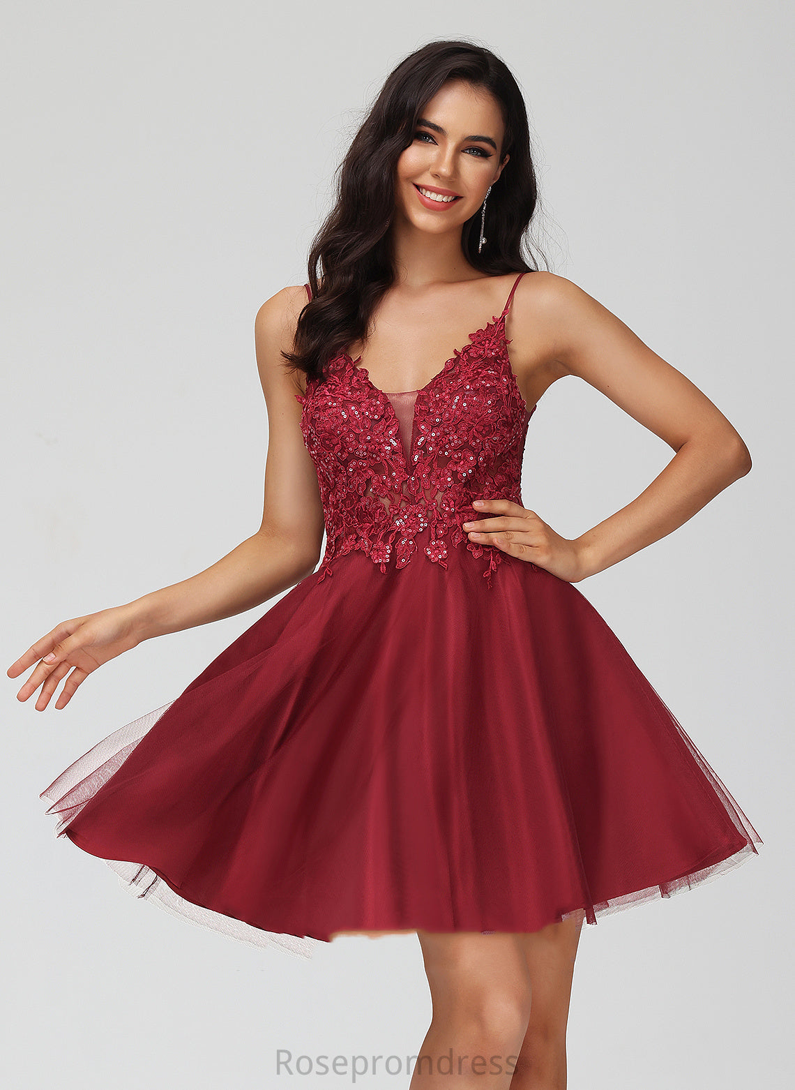 Jazlene Homecoming Dresses Lace Sequins Short/Mini A-Line Homecoming Tulle With Dress V-neck