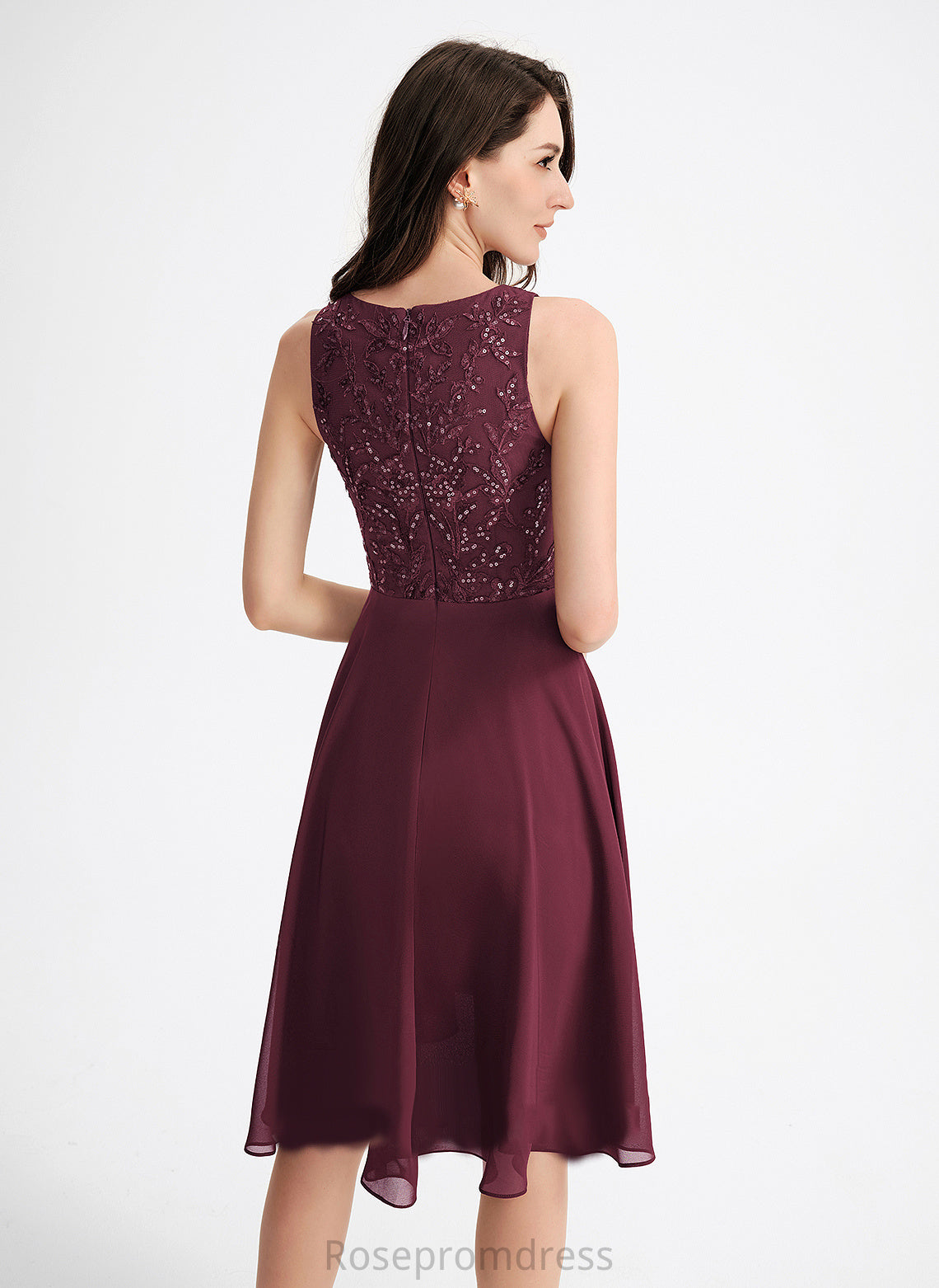 Cocktail Neck Scoop Cocktail Dresses With Sequins Lace Chiffon Asymmetrical Dress A-Line Londyn