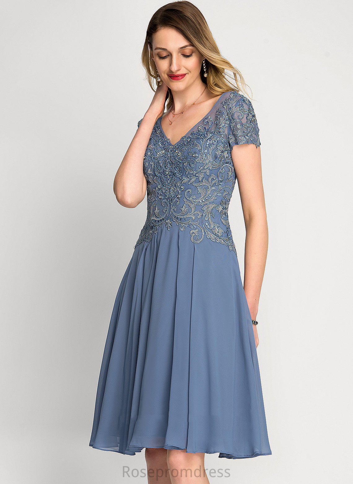 Cocktail Dress Cara A-Line V-neck Beading Knee-Length With Cocktail Dresses Lace Sequins Chiffon